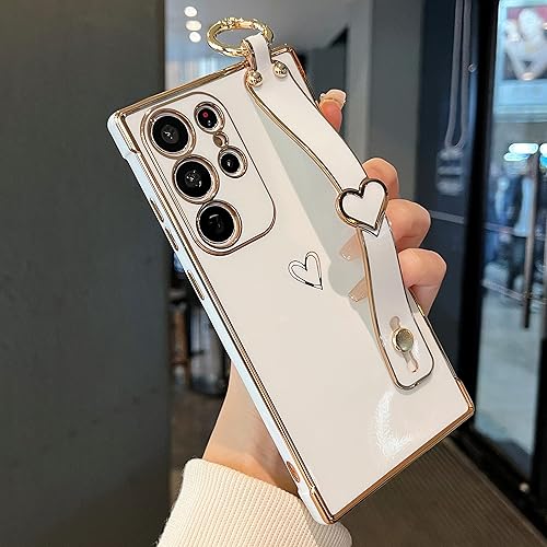 Vista 23 de ZTOFERA Funda para Samsung Galaxy A13 5G con correa para la muñeca, bonito borde chapado de lujo, patrón de corazones de amor para niñas y mujeres