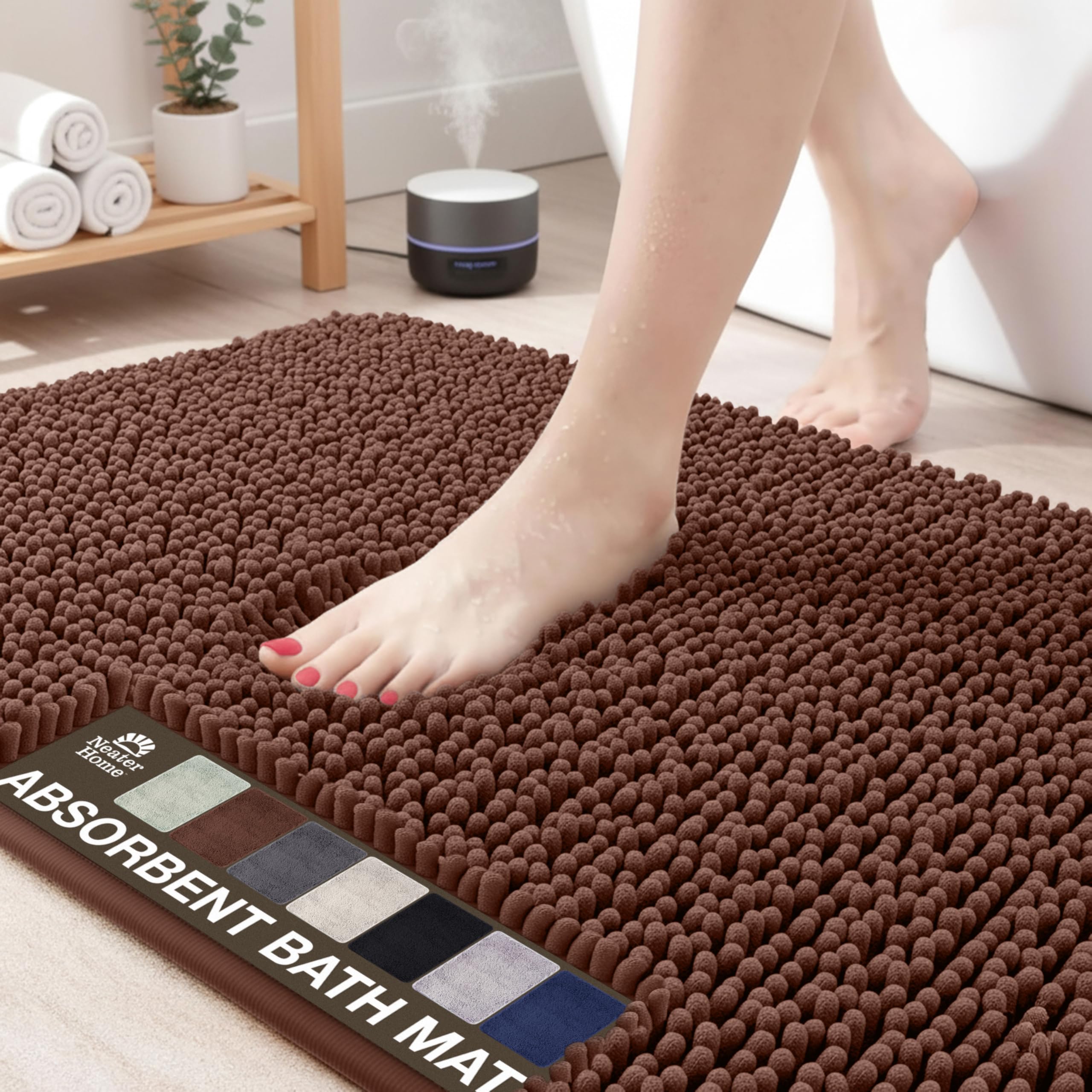 Neater Home Plush Bathroom Rugs 36x24 Thick Chenille Quick Dry Microfiber Absorbent Bath Mat, Soft Bath Rugs, Machine Washable Bathroom Floor Mat for