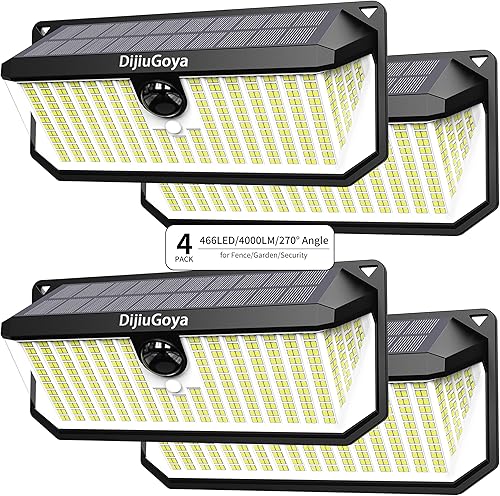 Miniatura 9 de Luces solares impermeables para exteriores, sensor de movimiento, 380 luces LED de inundación alimentadas por energía solar, 3000 lúmenes, luces de