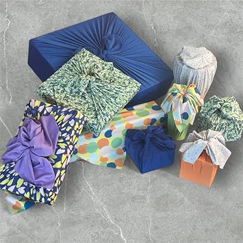 SHIKIWRAP Reusable Cloth Gift Wrap 9-Piece Set, All Occasion Eco-Friendly, Reversible, Stretchy Furoshiki Fabric Wrap for Birthday Gifts, Holidays, Special Occasions & Sustainable Living