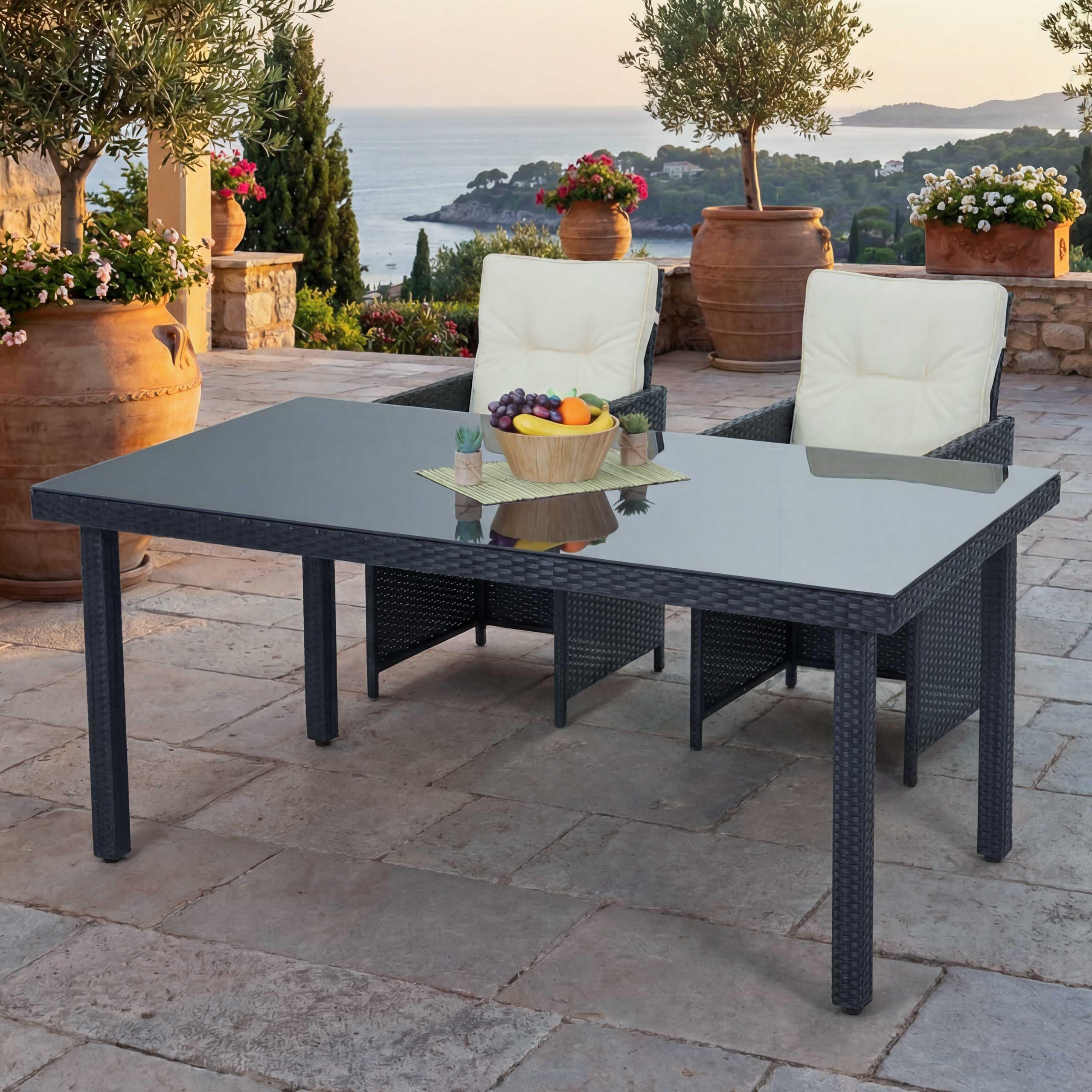 Mendler Poly-Rattan Gartentisch Cava, 160x90x74cm - anthrazit