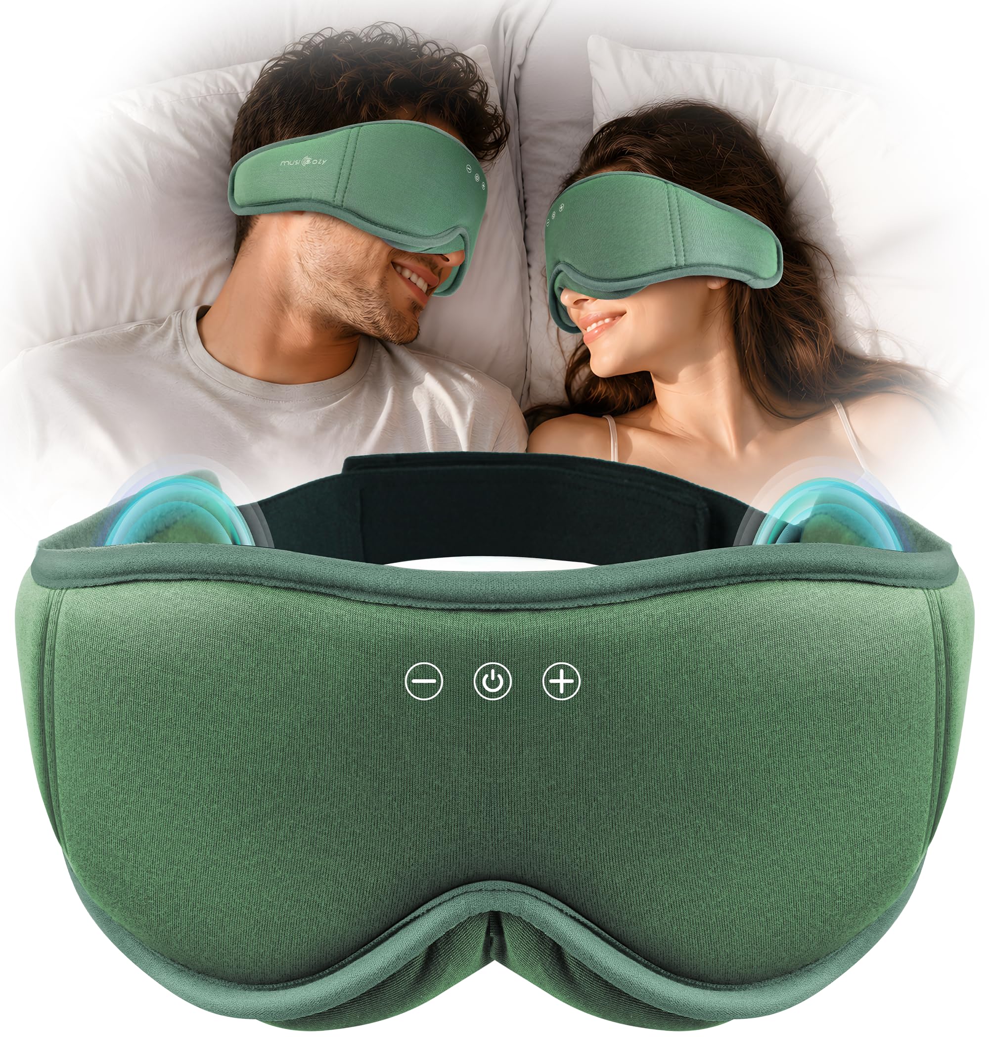 MUSICOZY Sleeping Mask with Headphones | 100% Shade 3D Sleep Headphones Bluetooth Eye Mask Made of Organic Bamboo Cotton for Travel, Relaxing | Bluetooth 5.4 Sleep Headphones (Green)-image-28