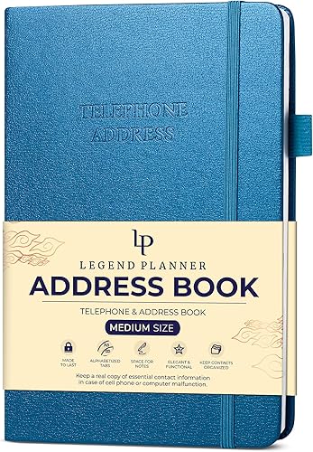 Legend Planner Libreta de direcciones con pestañas alfabéticas  Libro de contactos telefónicos para números de teléfono, direcciones, contraseñas,