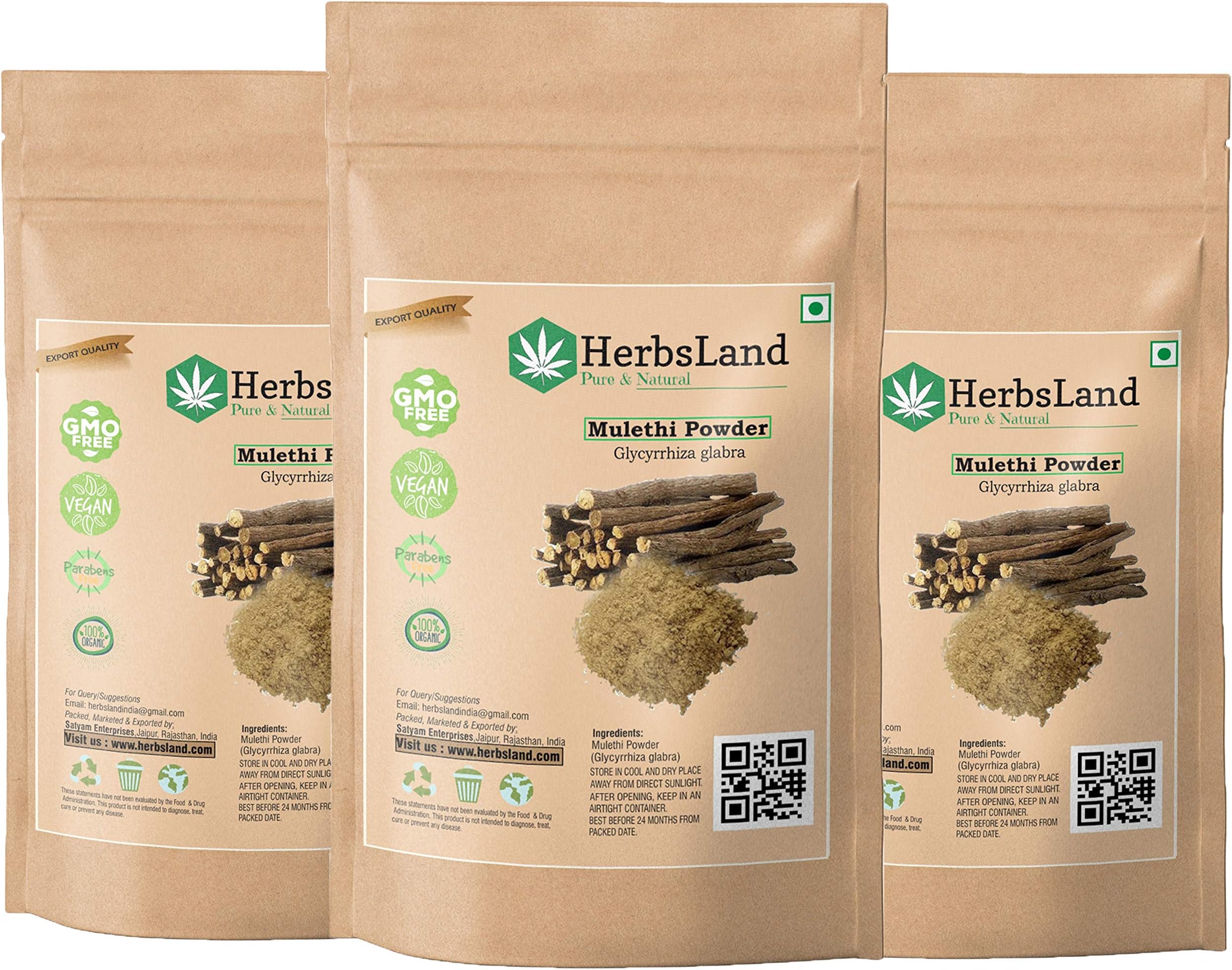HerbsLand® Bio Organic Mulethi Powder (Yashtimadhu Root Powder),Liquorice Powder For Body, Skin, and Hair | Skin Whitening (300 gm)