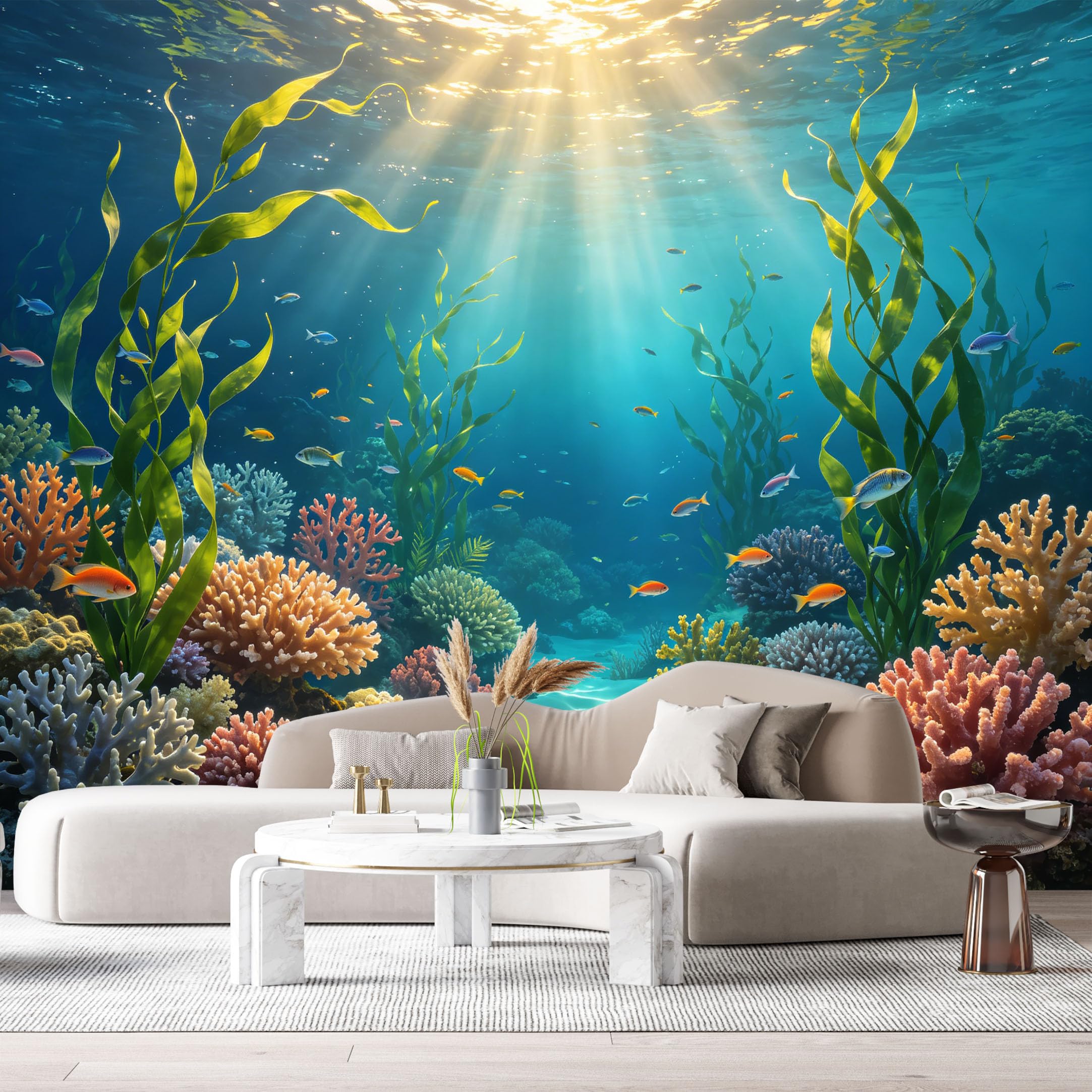 Custom Size Wall Murals Ocean Marine Tropical Coral Reef Underwater Scenery SelfAdhesiveWall Fabric Removable Wallpaper Wall Decor for Living Room Bedroom Bathroom