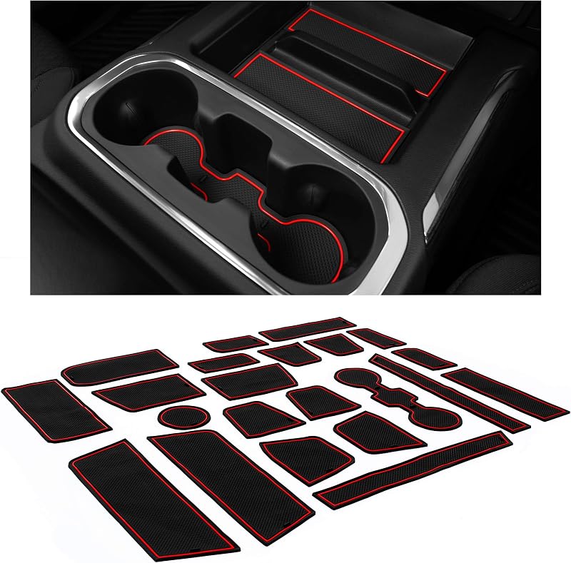 Kit de revestimentos para porta-copos CupHolderHero para Chevy Silverado e GMC Sierra 2019–2022, acabamento vermelho, 23 peças