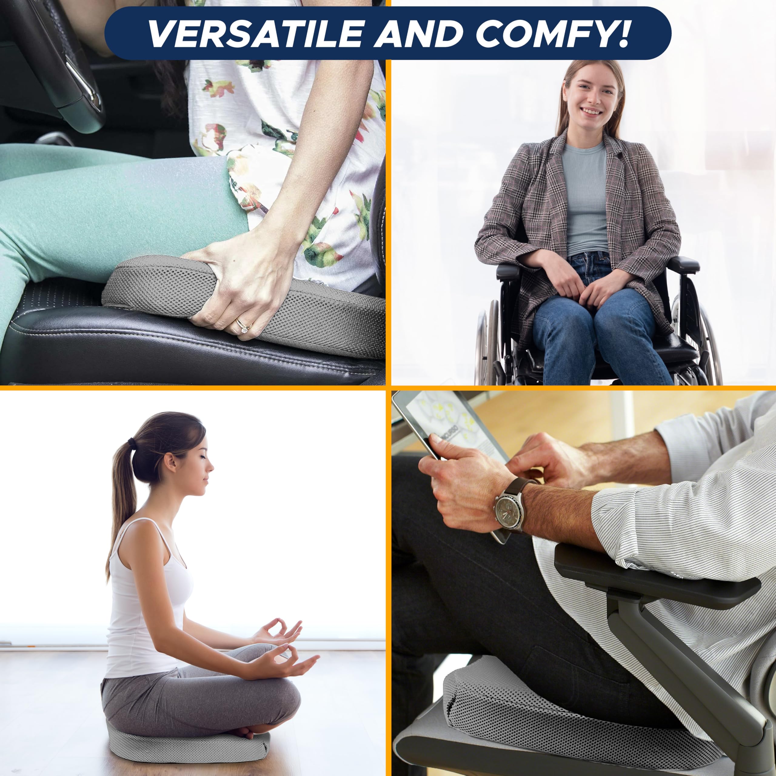 EcoNour Gel Seat Cushion for Pressure Relief | Office Chair Gel Cushion for Sciatica | Ergonomic Anti-Slip & Foam Coccyx Cushion for Tailbone & Lower Back Pain (Gray)