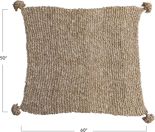 Miniatura 2 de Creative Co-Op Manta de punto grueso de tela tejida con borlas, color marrón