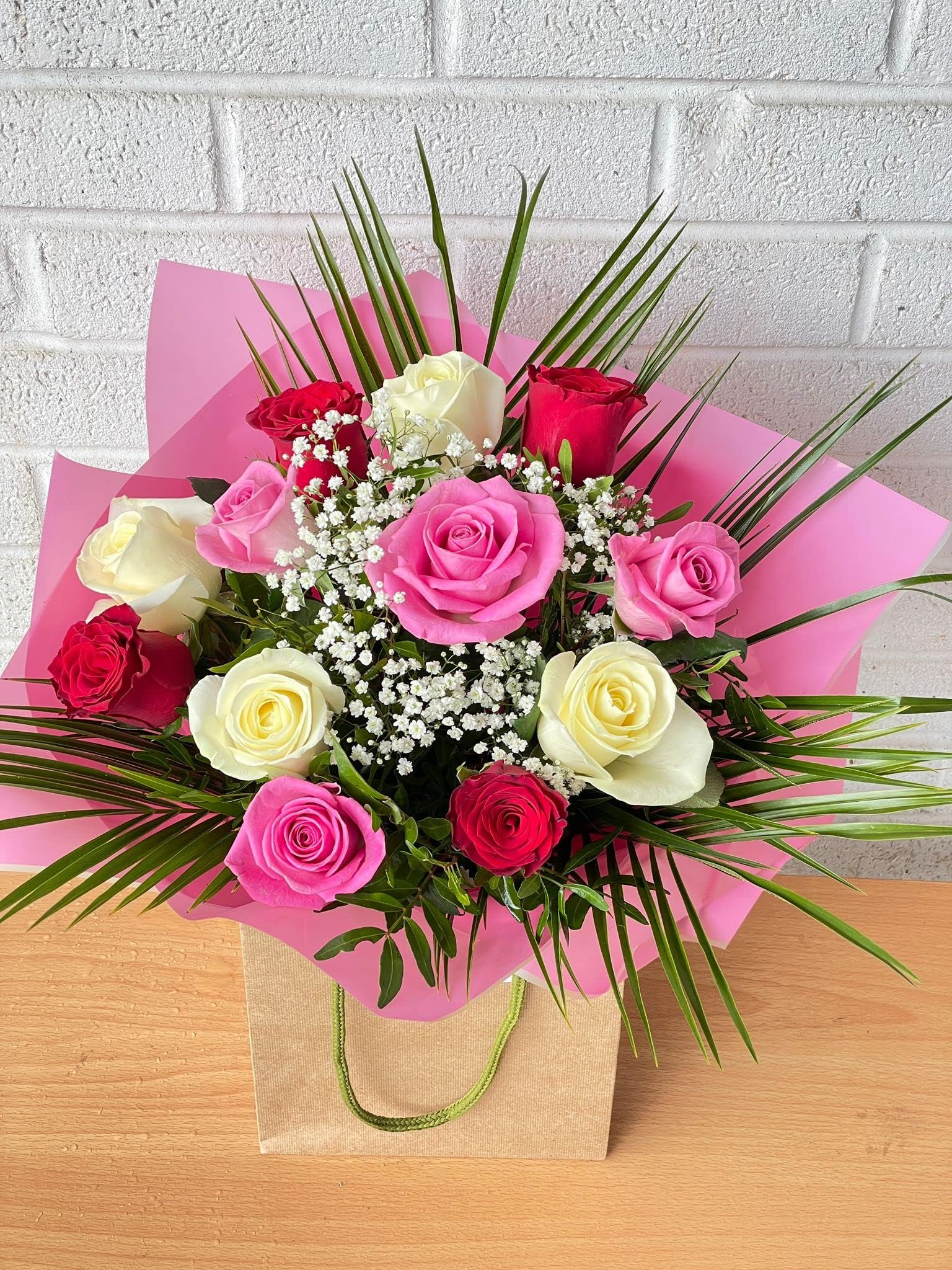 Clare Florist Colourful Rainbow Roses Fresh Flower Bouquet with FREE