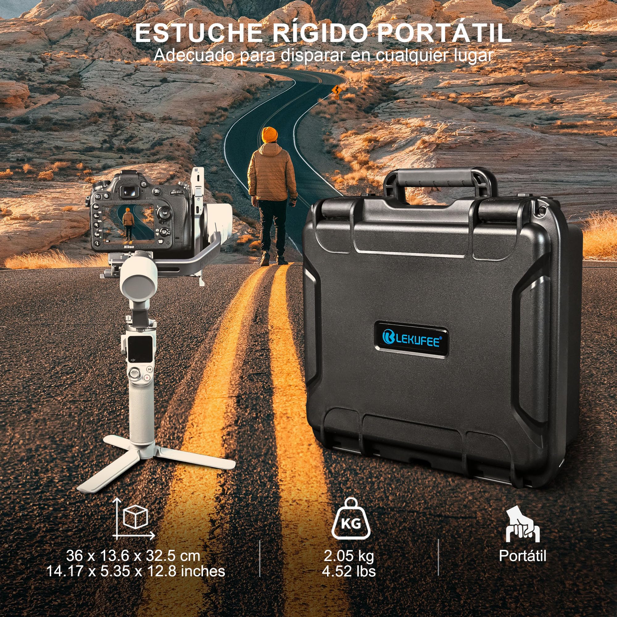LEKUFEE Estuche Rígido Impermeable para dji RS 4 Mini, Combo, estabilizador de cardán, dji Mic 3/Mic Mini/Mic 2 y más Accesorios (Solo Estuche)