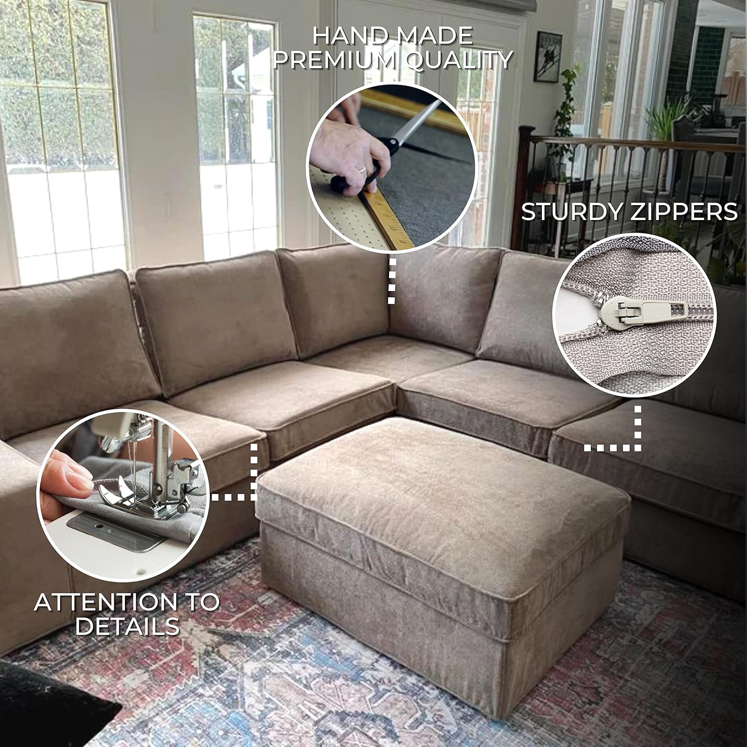 comfortly | Cover for Kivik 4 Seat Corner Sofa, Replacement Slipcover, Heavy Duty 16 pcs Cover, Pets and Stain Proof Durable Nano-Tech Fabric, Easy to Clean & Replace (Cashmere Blends - Silver)