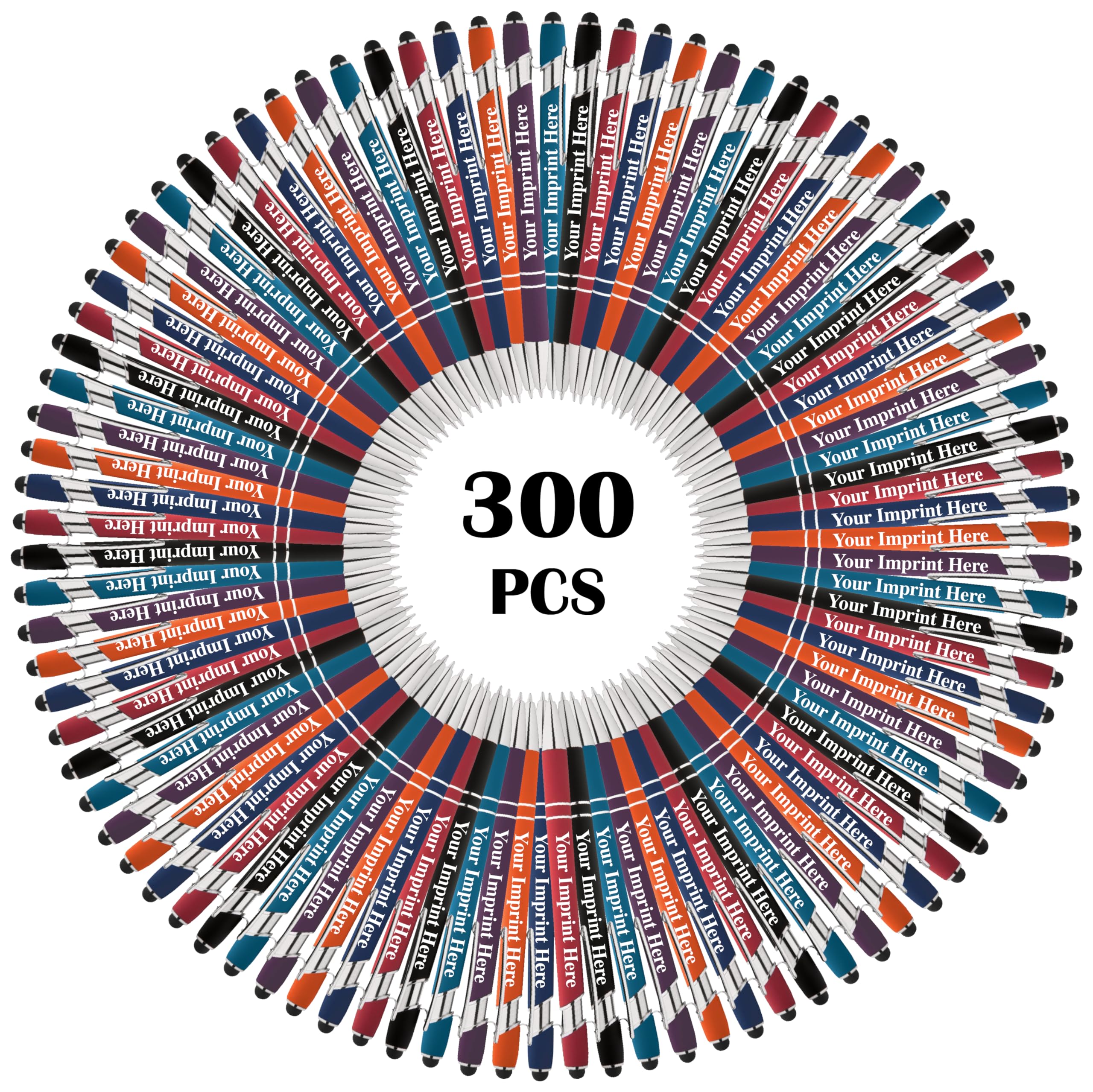 ExpressDesigns Up to 500 Pcs Custom Pens Bulk | Rainbow of Colors | Soft-Touch Metal Black Ink Personalized with Name or Message (Assorted, 300 pcs)