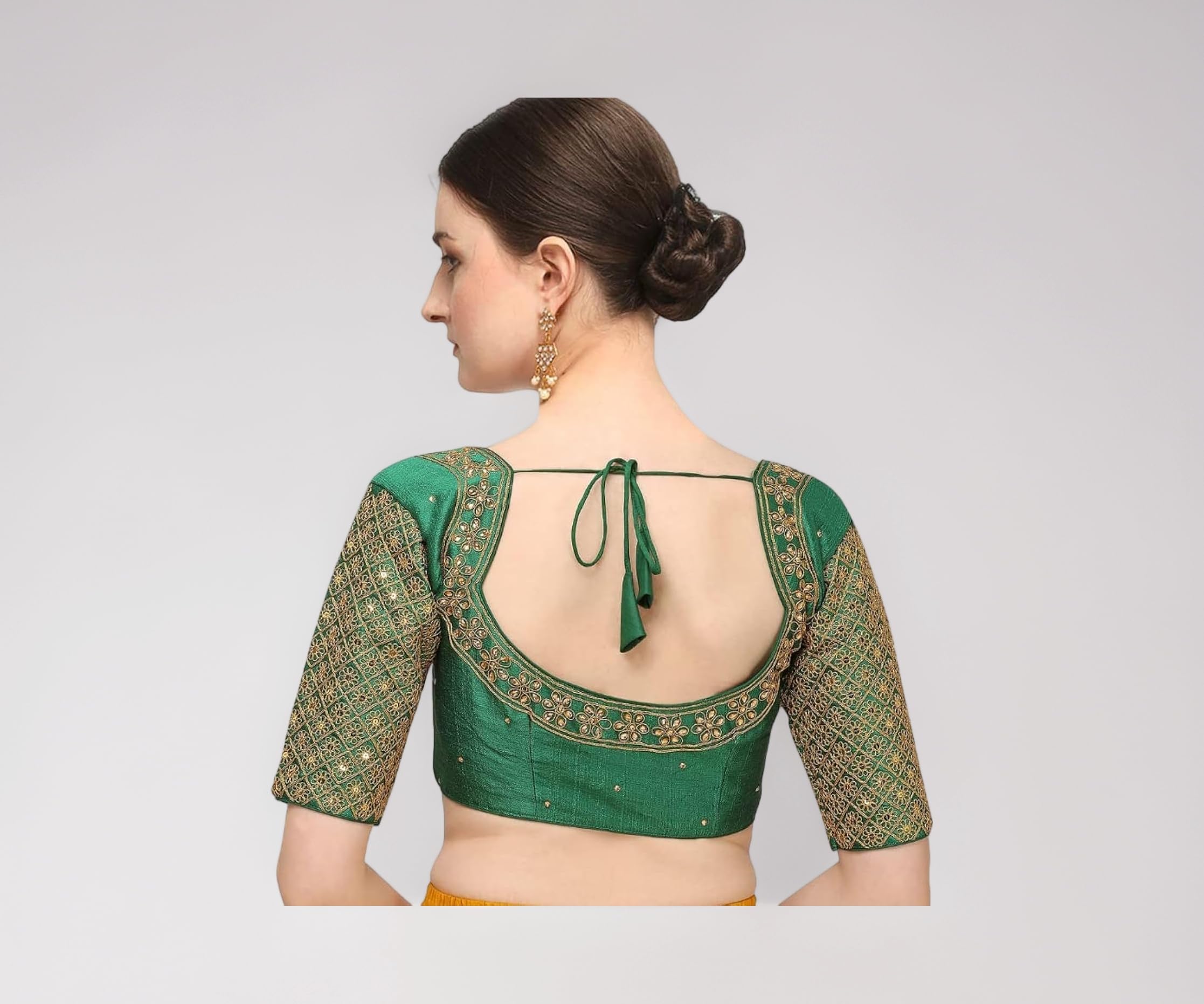 Pujia Mills Women's Embroidery Handwork Sequence Work Necklace Design Readymade Blouse