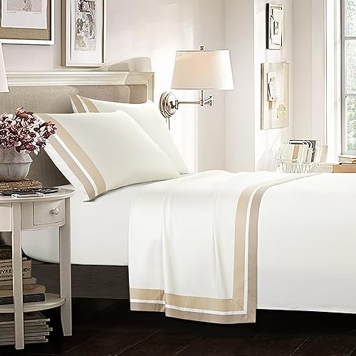 Miniatura 10 de Casabolaj Shading Hotel Collection - Juego de sábanas de 4 piezas 100% algodón egipcio satén de 400 hilos, juego de sábanas moderno de lujo, tamaño