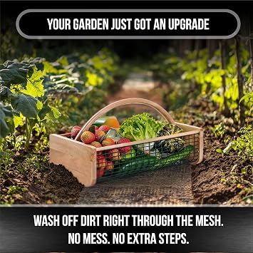 Garden Hod Harvest Basket - Durable Wooden Gardening Supply for Flowers, Vegetables, and Fruits - Handcrafted in Maine, USA 16 x 9 Inches, 8 Quart Capacity