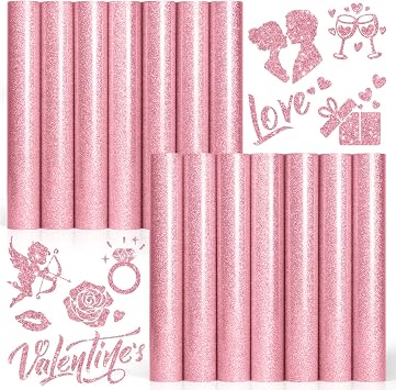 Pink Glitter Heat Transfer Vinyl HTV,14 Pack 12"x10" Iron On Vinyl for Cricut, Easter Decorations for Shirts Dress, 14 Sheets Pink Colors HTV Glitter Heat Press Vinyl