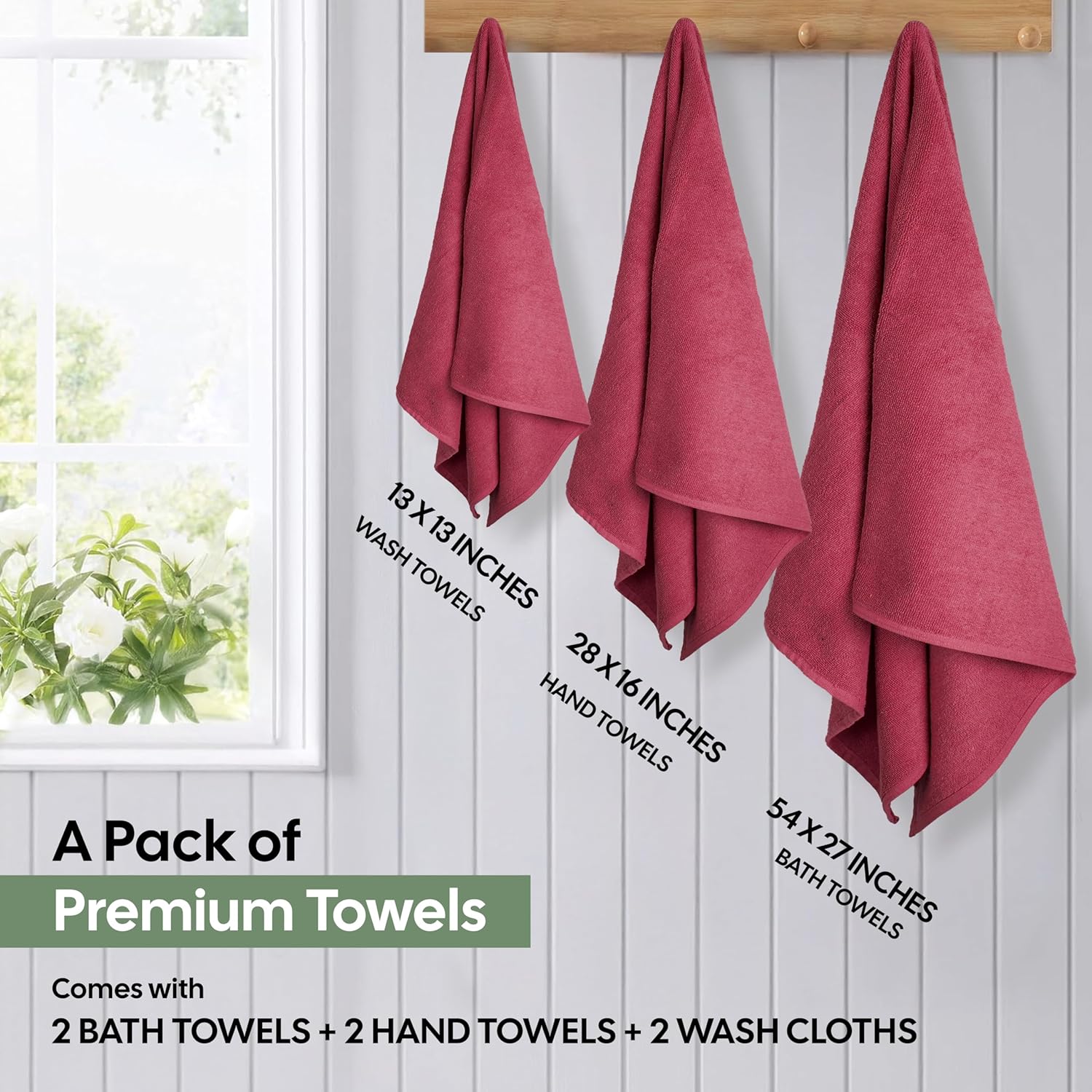 EcoNour Luxury 6 Pack Pink Turkish Cotton Bath Towels, 550 GSM 100% Cotton Includes 2 Bath, 2 Hand & 2 Washcloths, Ultra Soft, Quick Dry & Highly Absorbent, Spa Hotel Quality