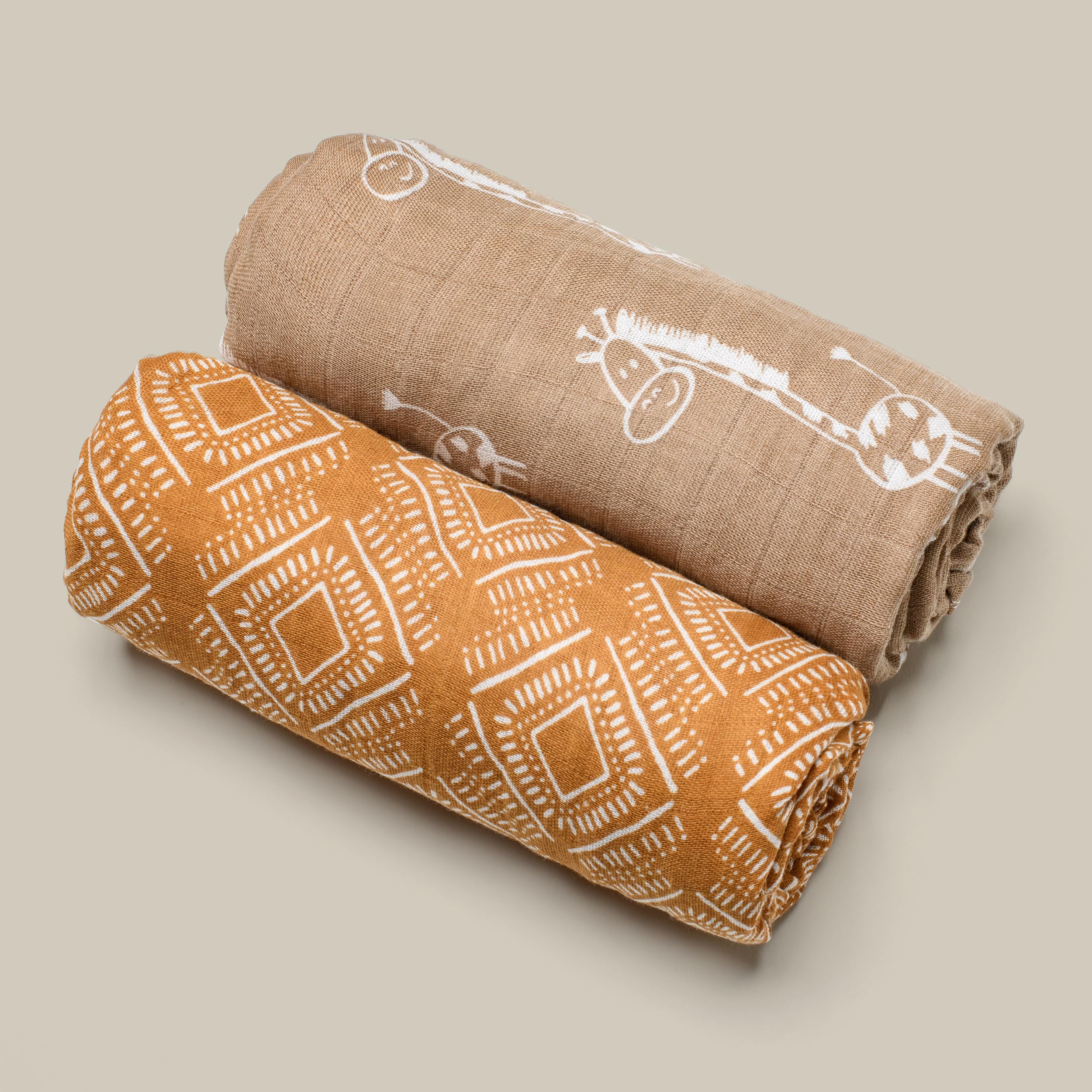 Dinka! Baby Muslin Cloths- 1 with100% Cotton &1 with 70%Cotton+ 30% Bamboo Blanket for Delicate Skin- Breathable Muslin Squares for Feeding Cleaning & Daily Care- Terra Spot- 110 x 120 cm - Image 2