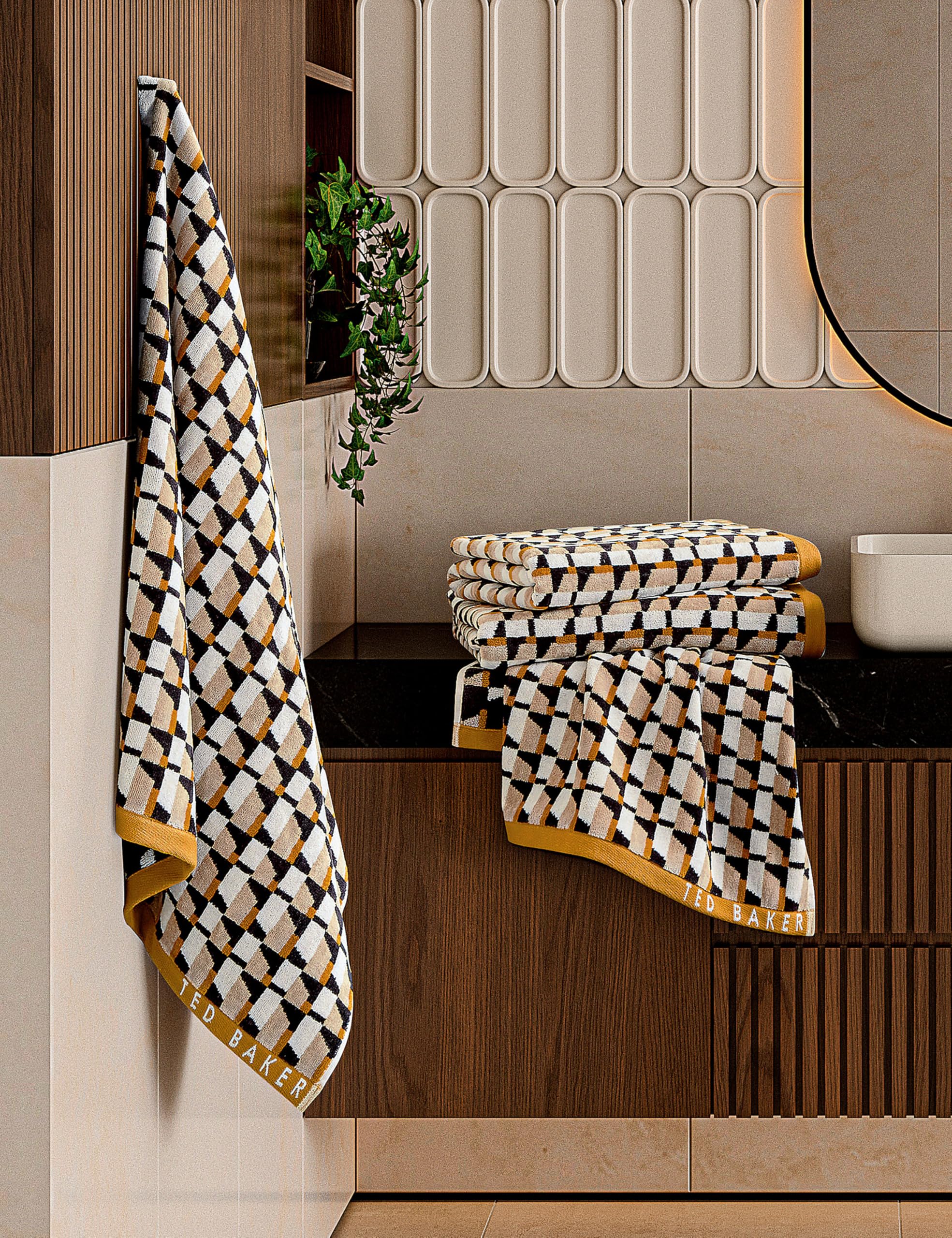 Ted Baker Rossi Geo Stripe Hand Towel Gold