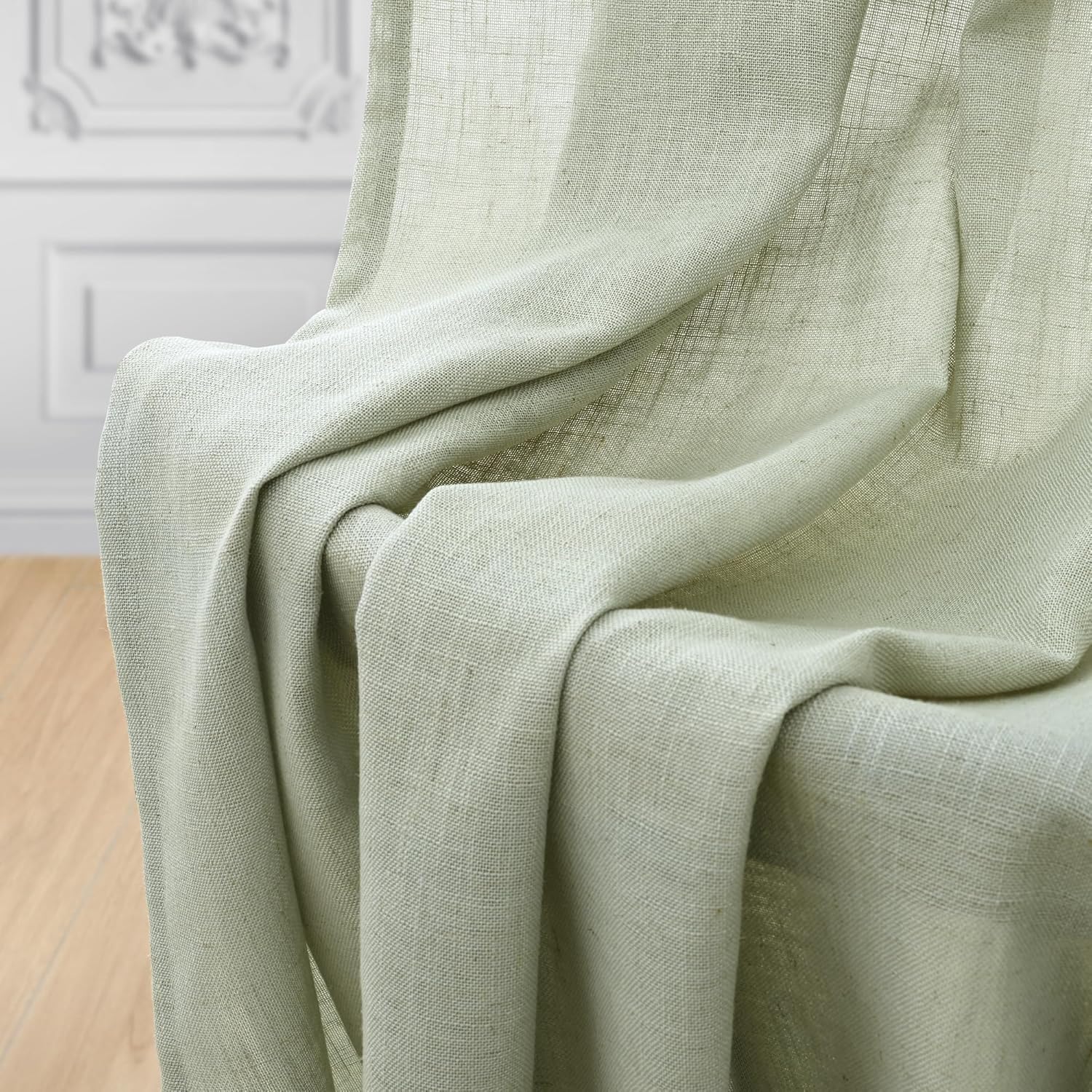 decorUhome Linen Semi Sheer Curtains 120 Inch Long, 2 Panels Light Filtering Curtains Drapes with Rod Pocket and Back Tab for Living Room Bedroom Farmhouse Decor, Sage Green, W52 x L120