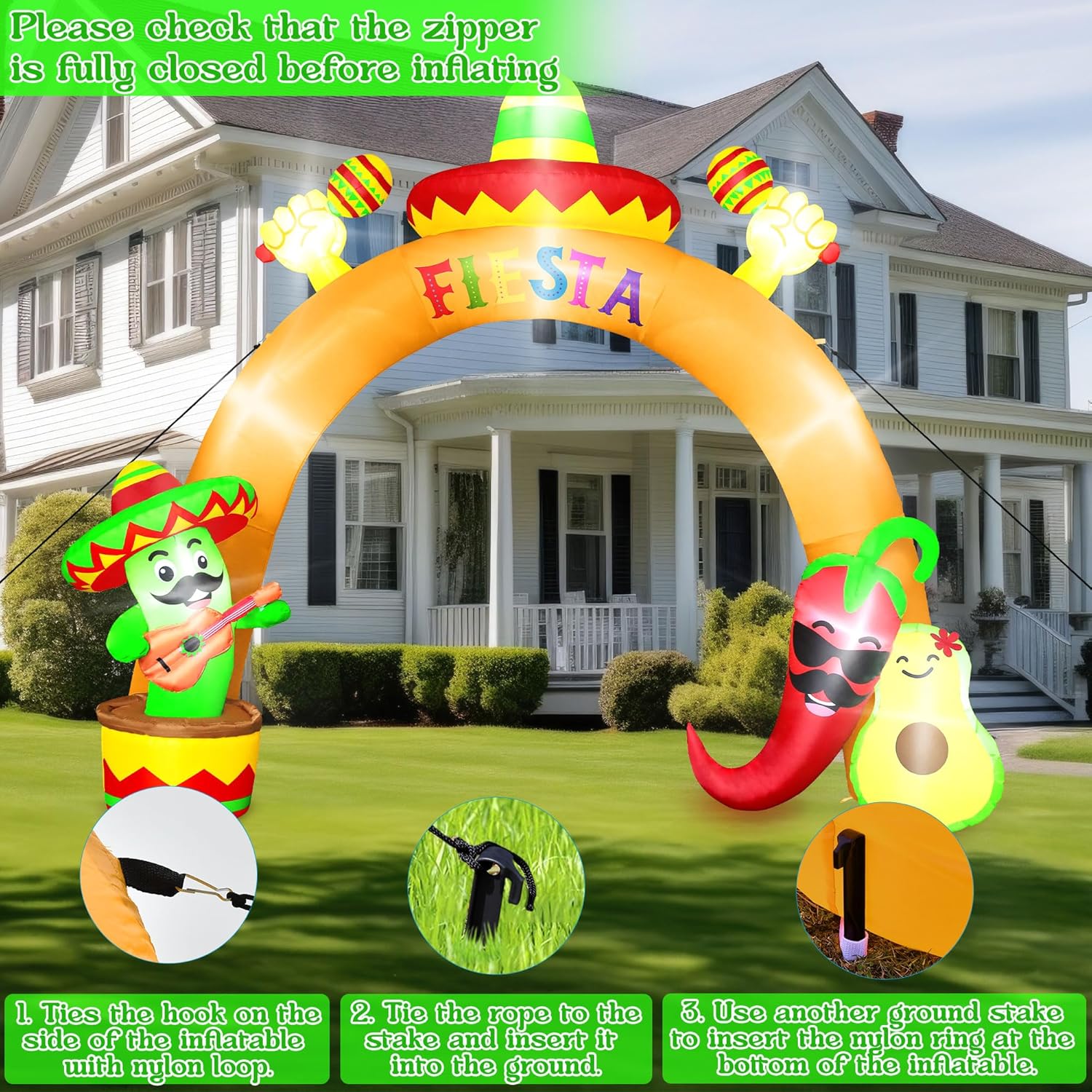12 FT Cinco De Mayo Inflatables, Giant Blow Up Mexican Fiesta Arch with Inflatable Cactus Peppers Avocado Decor, Lighted Mexican Holiday Inflatables Decorations for Cinco De Mayo Fiesta Party Archway