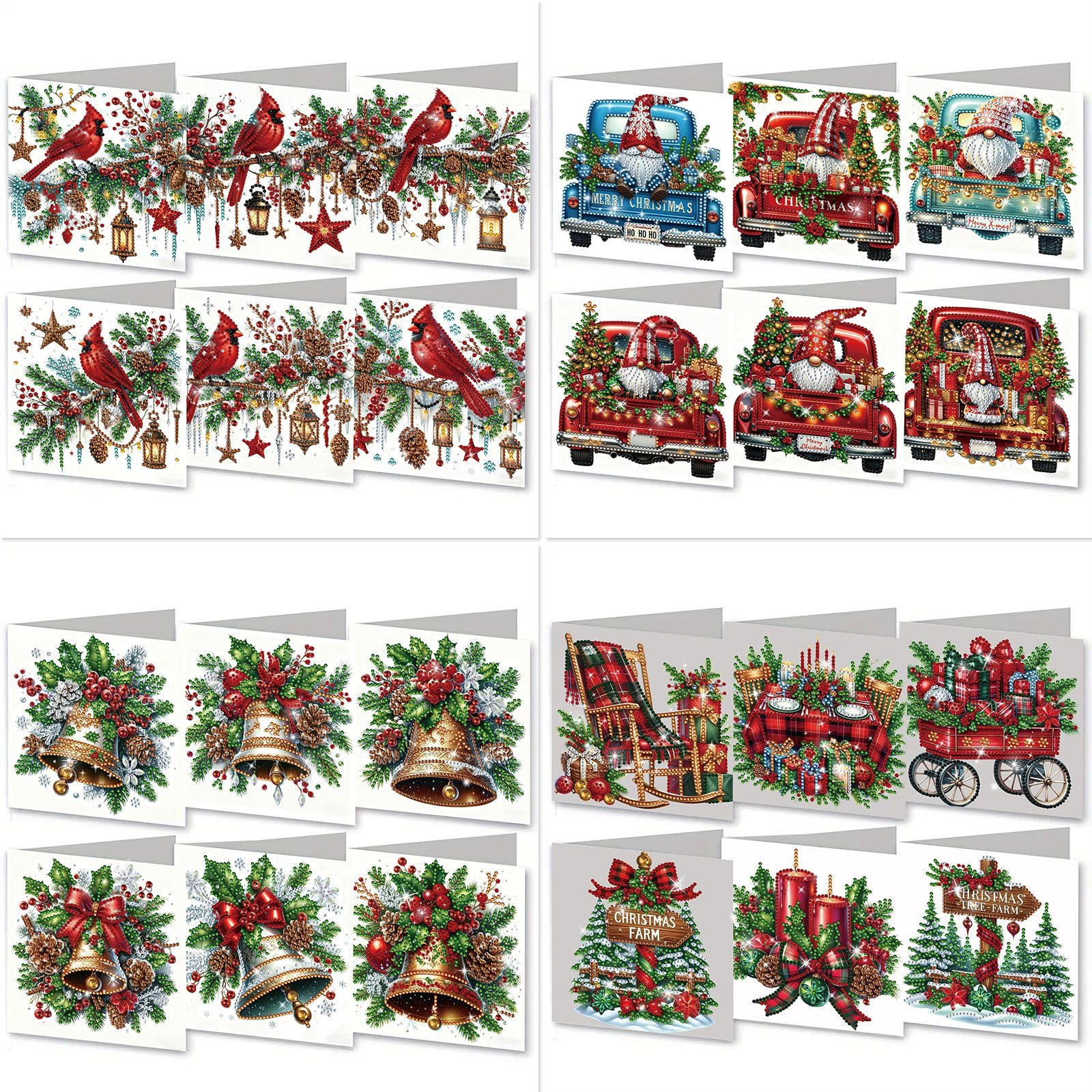 Lebartm 24Pcs Folding Christmas Greeting Card DIY Diamond Art Painting Creative Design Foldable Thank You Cards with White Envelopes Blessing Greeting Card Set for Festival Birthday-01 โ image 1