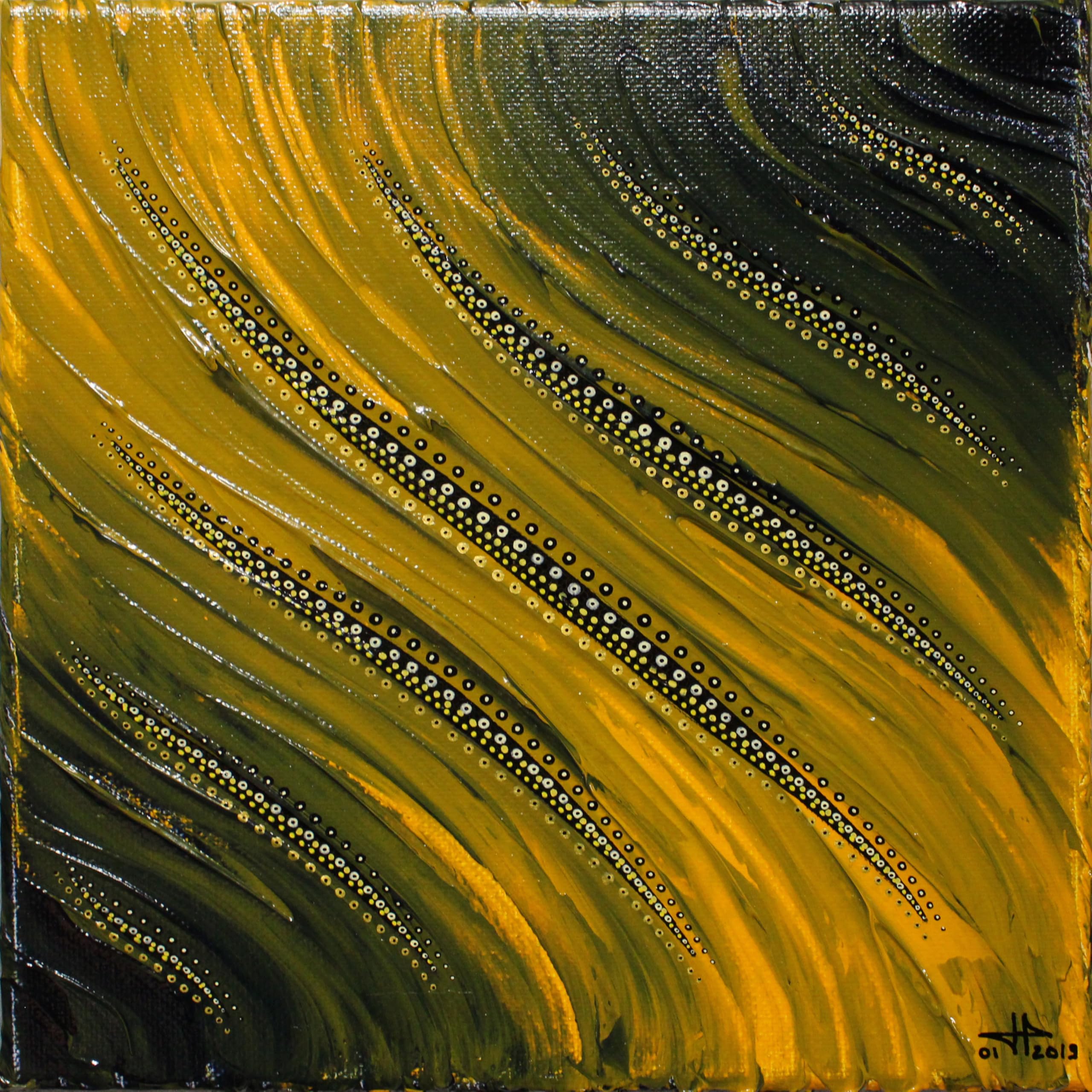 Tableau contemporain fluide jaune 20x20 cm pour deco - 8