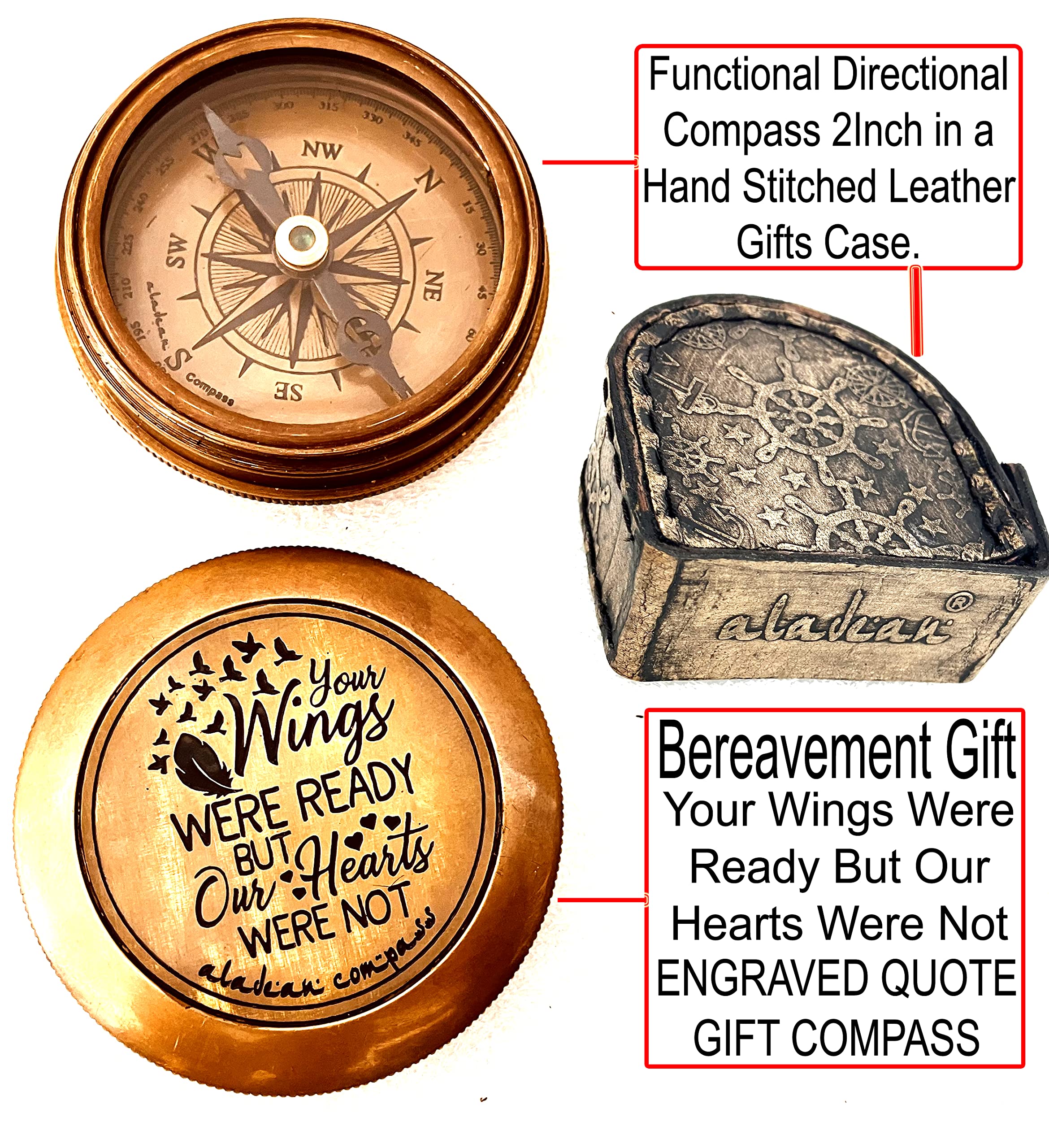 Bereavement Memorial Gift for Condolence | Sympathy Gift in Loving Memory of - Loss of Mother Father Son Daughter Loved One Grief - Remembrance Keepsake Gift Engraved Compass (in Leather Case)