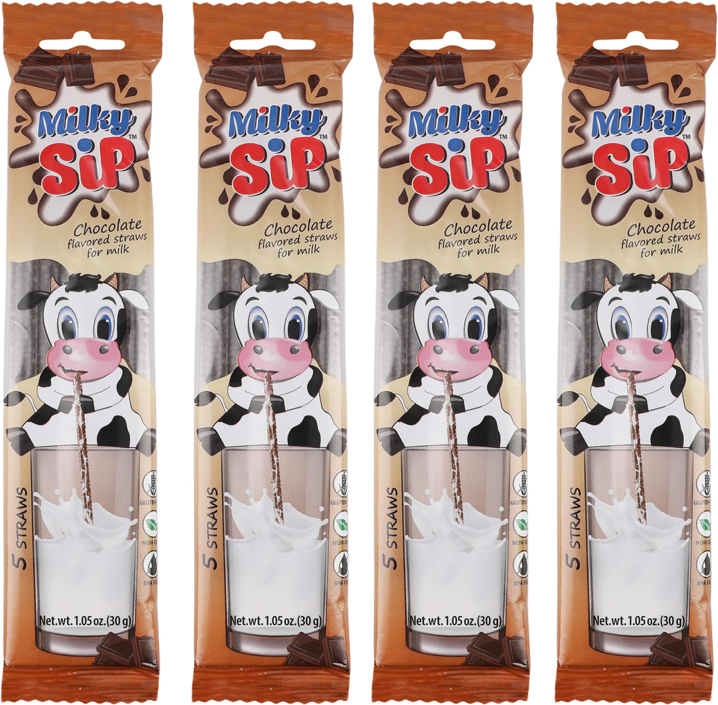 20 Milky Sip Chocolate Flavored Straws For Milk - 4 Packs of Milk Flavoring Straws, 5 Straws in Each. Magical Chocolate Flavor Makes Children Eager, Want and Love to Drink Milk