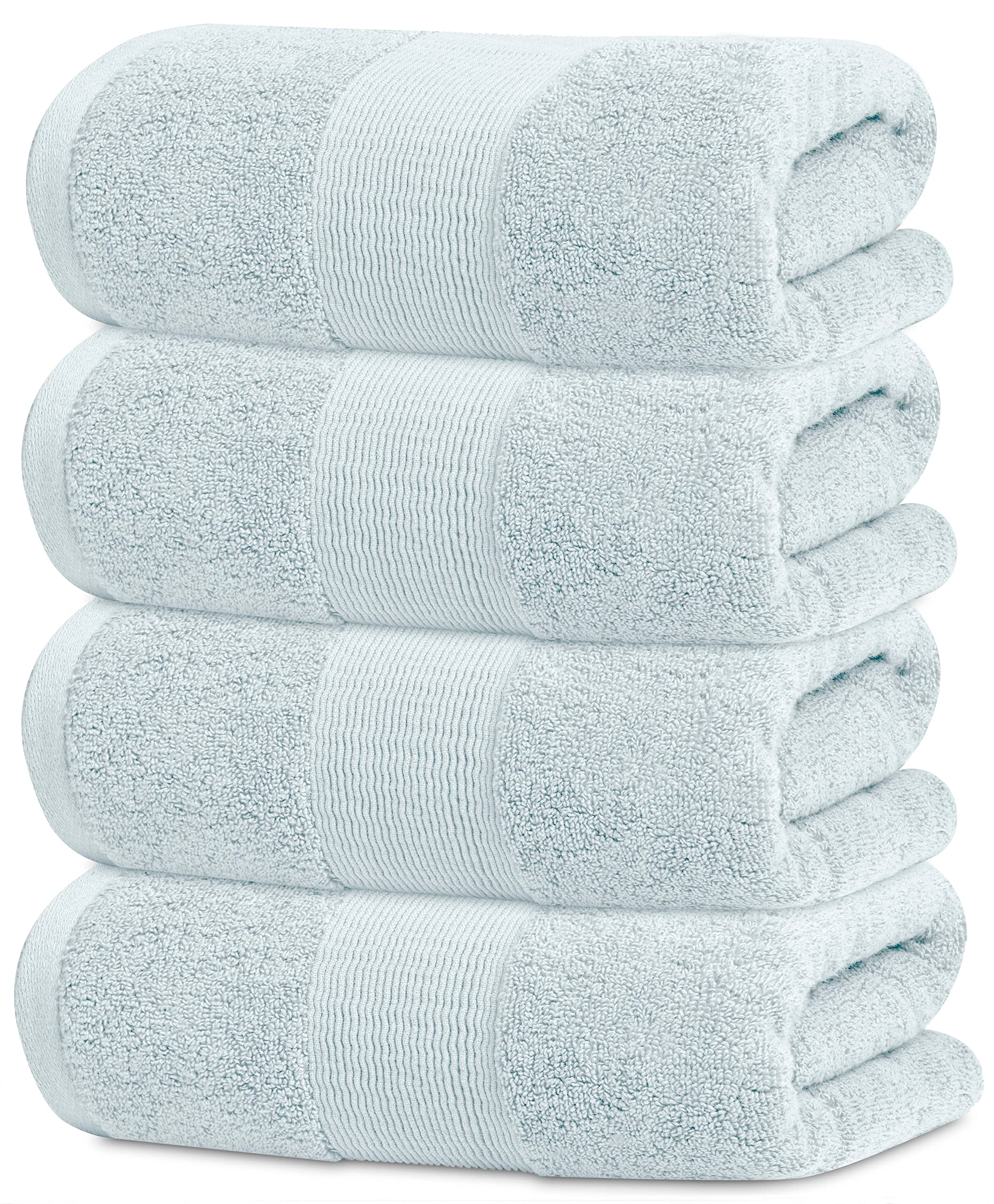 White ClassicResort Collection Soft Bath Towels | 28x55 Luxury Hotel Plush & Absorbent Cotton Bath Towel Large [4 Pack, Light Blue]
