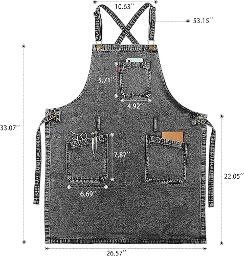 Miniatura 10 de Vantoo Delantal de chef con bolsillos delantal de cocina de mezclilla para hombres y mujeres regalo para mujeres y hombres mamá y papá