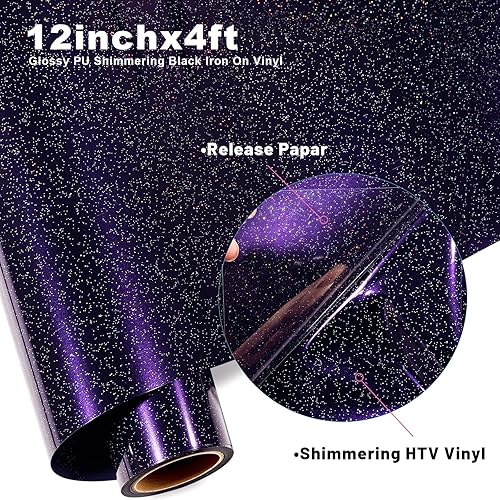 Miniatura 2 de GIRAFVINYL Vinilo de transferencia de calor negro brillante, vinilo negro HTV camaleón para planchar de 12 pulgadas x 4 pies, vinilo HTV de color