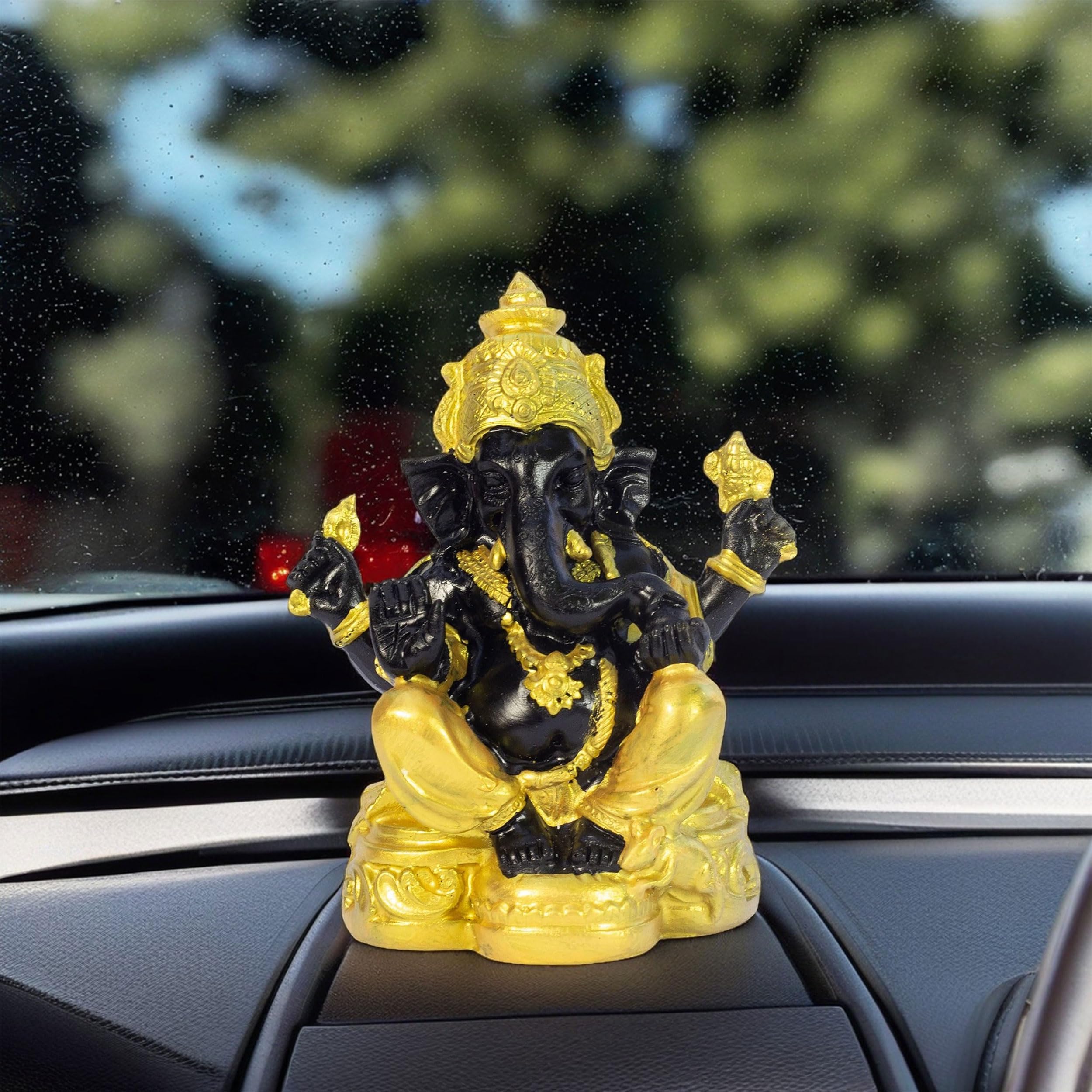 Divine Lord Ganesha Idol Dashboard Showpiece | 5-Inch Auspicious Statue for Car, Home Temple, Living Room Decor | Black & Gold (Black-Gold) — photo — 9 of 9