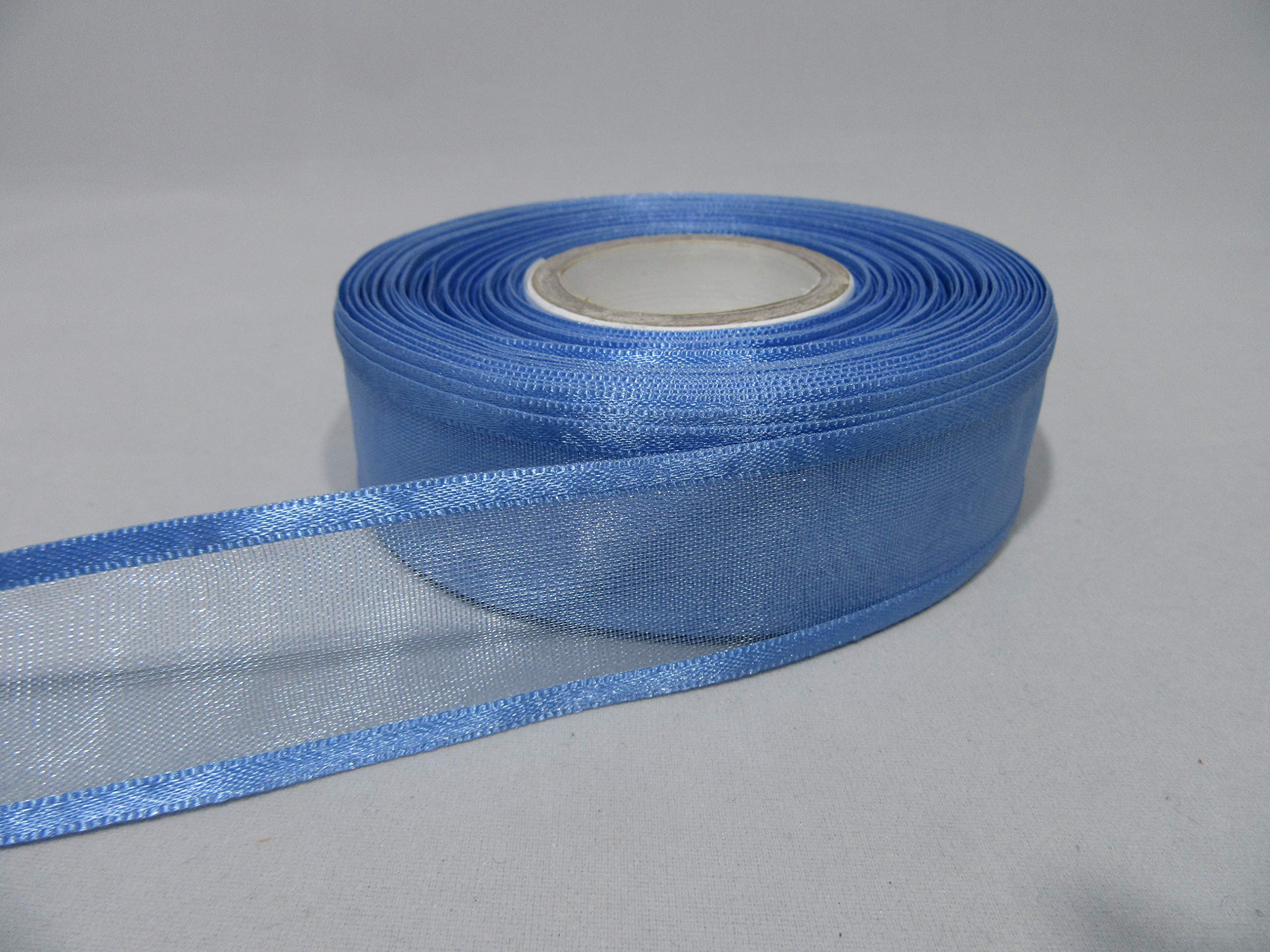2 metres (Cut from Reel) x 25mm Edged Organza Ribbon Cornflower Blue Double Sided Satin Edge Sheer 25 mm 2.5cm 1" 1 Inch