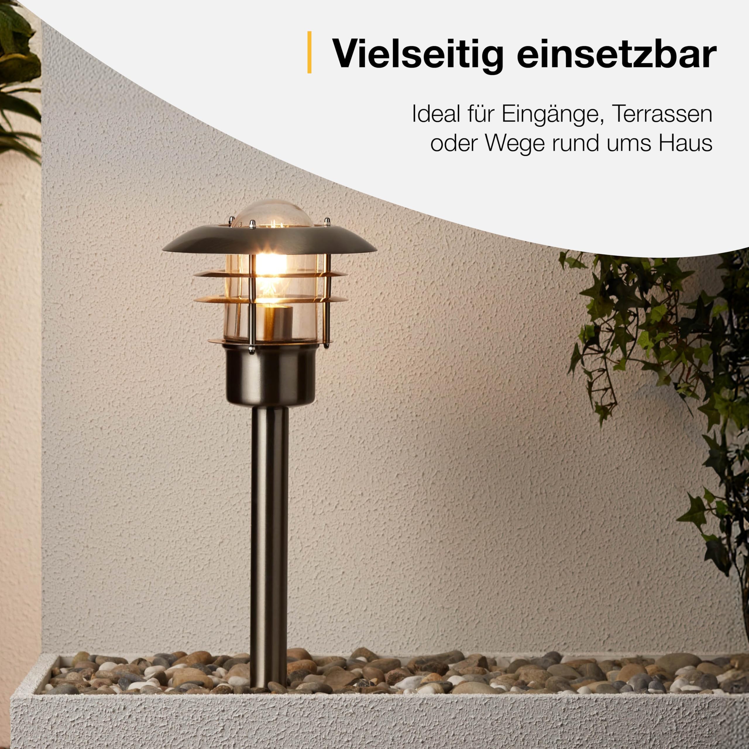 Brilliant Lampe Terrence Außensockelleuchte 50cm edelstahl | 1x A60, E27, 60W, geeignet für Normallampen (nicht enthalten) | IP-Schutzart: 44 - spritzwassergeschützt | Outdoor Gartenlampe für Wege, Terrasse und Einfahrt, wetterfeste Beleuchtung fürs Haus,
