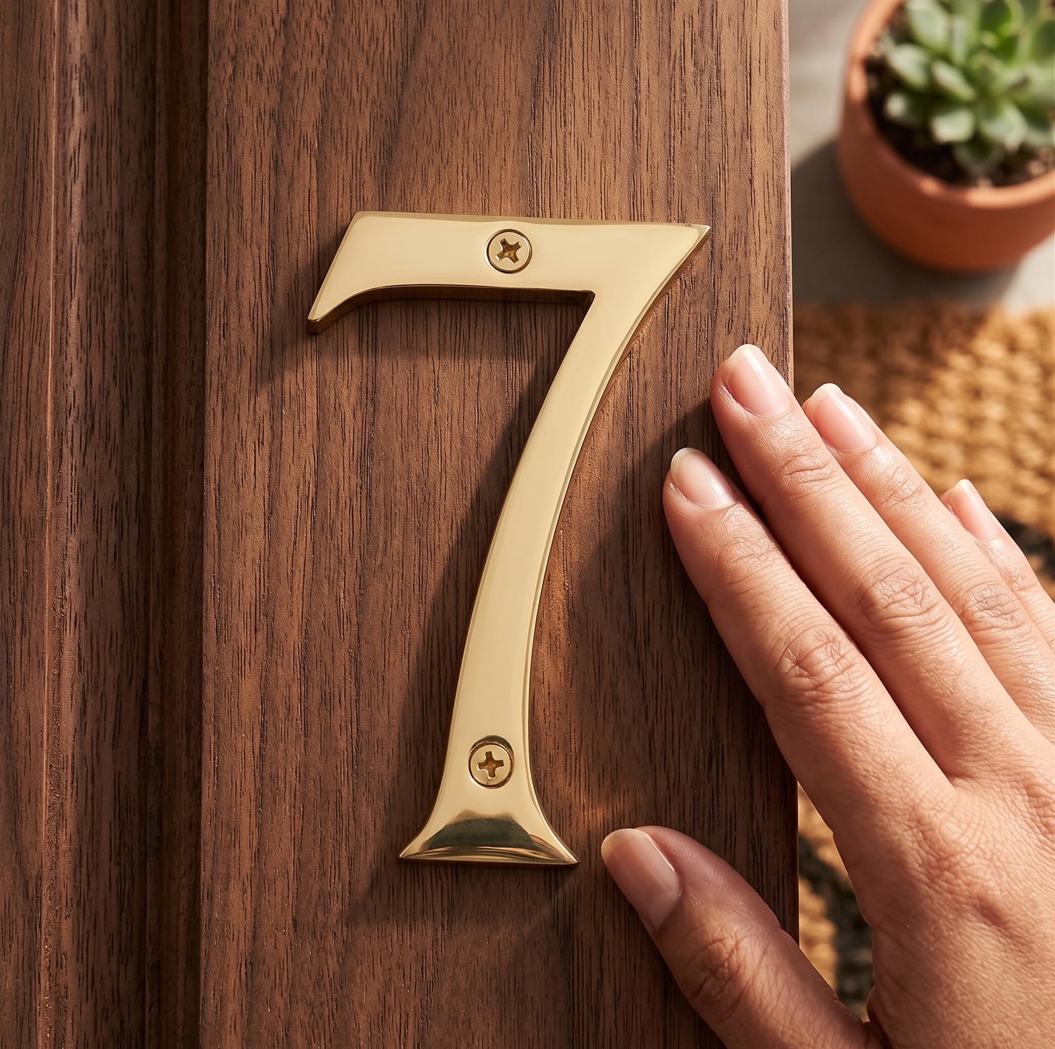 eSplanade 4" Brass House Hotel Door Number Plaque Sticky Numeric Numerical Digit 0-9 (7 (Seven)) — Amazon image 2