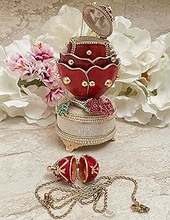 Fabergé egg Ruby Faberge Egg style Jewelry Trinket box Russian eggs + Faberge egg Necklace Pendant MUSICAL HANDCARVED REAL EGG 24KGOLD Designer Luxury ONE OF A KIND HANDMADE Gifts for her birthday 3ct