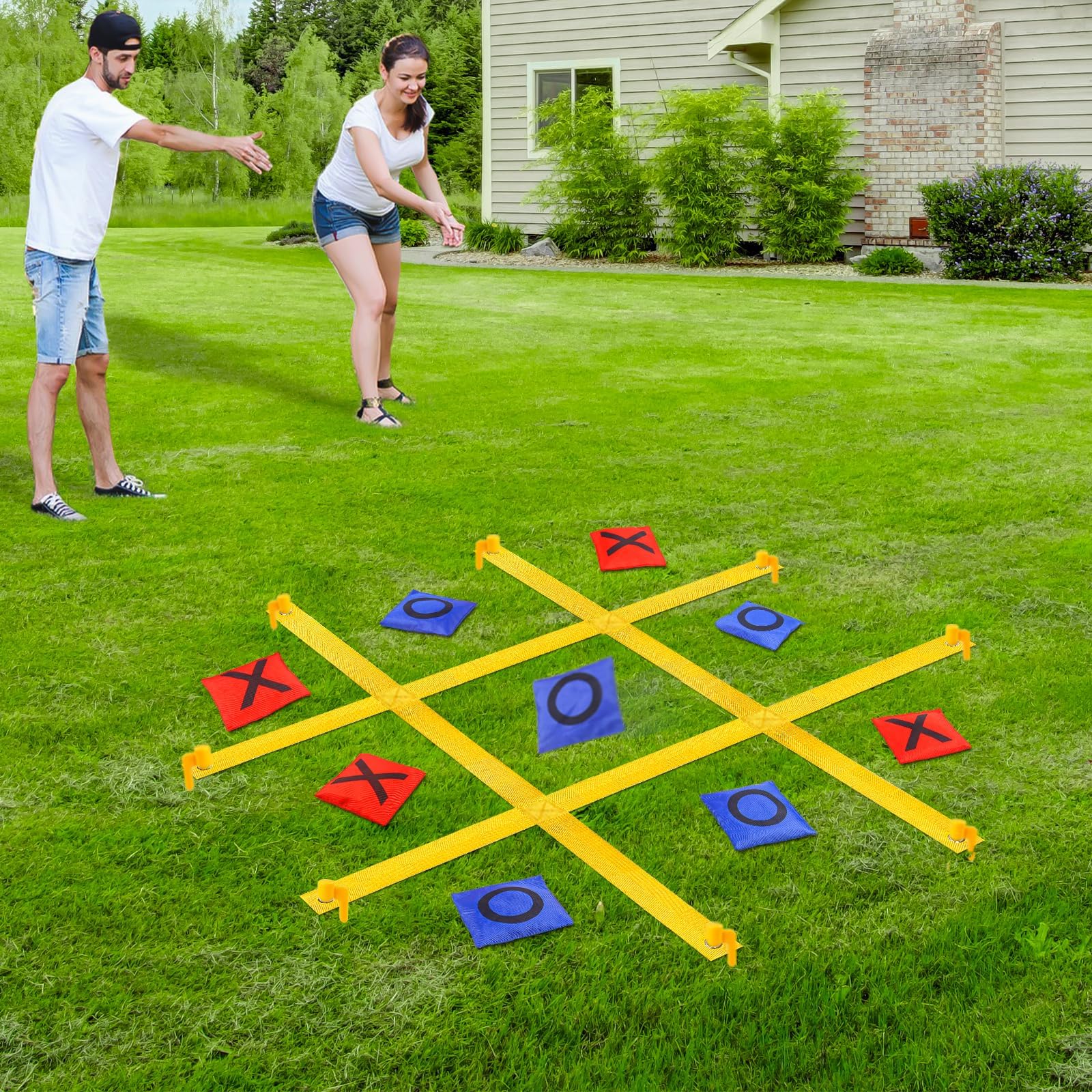 Giant Tic Tac Toe Outdoor Games for Kids Adults Family, Portable Tic Tac Toe Bean Bag Toss with 10pcs Bean Bag, Large Outdoor Lawn Backyard Games Carnival Field Day Game
