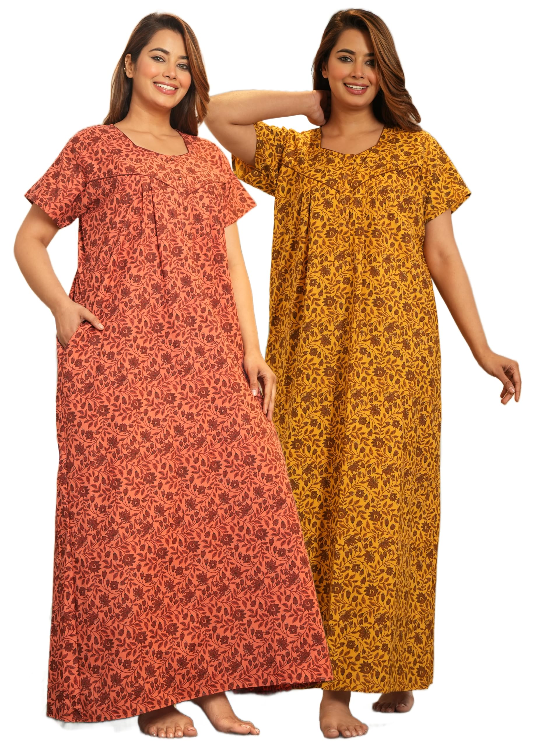 G4Girl Women's Regular Nighty Rajasthani Nighty Rajasthani Gown Jaipuri Nighty Jaipuri Gown Maxi Gown with Pocket - (Combo)