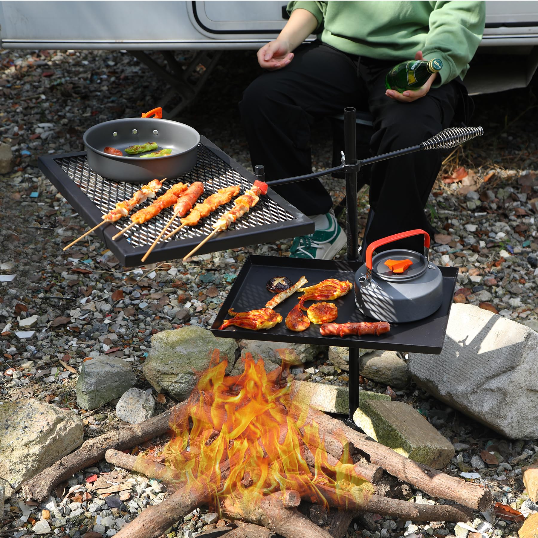 REDCAMP Swivel Campfire Grill Skillet Combo, Portable Heavy Duty