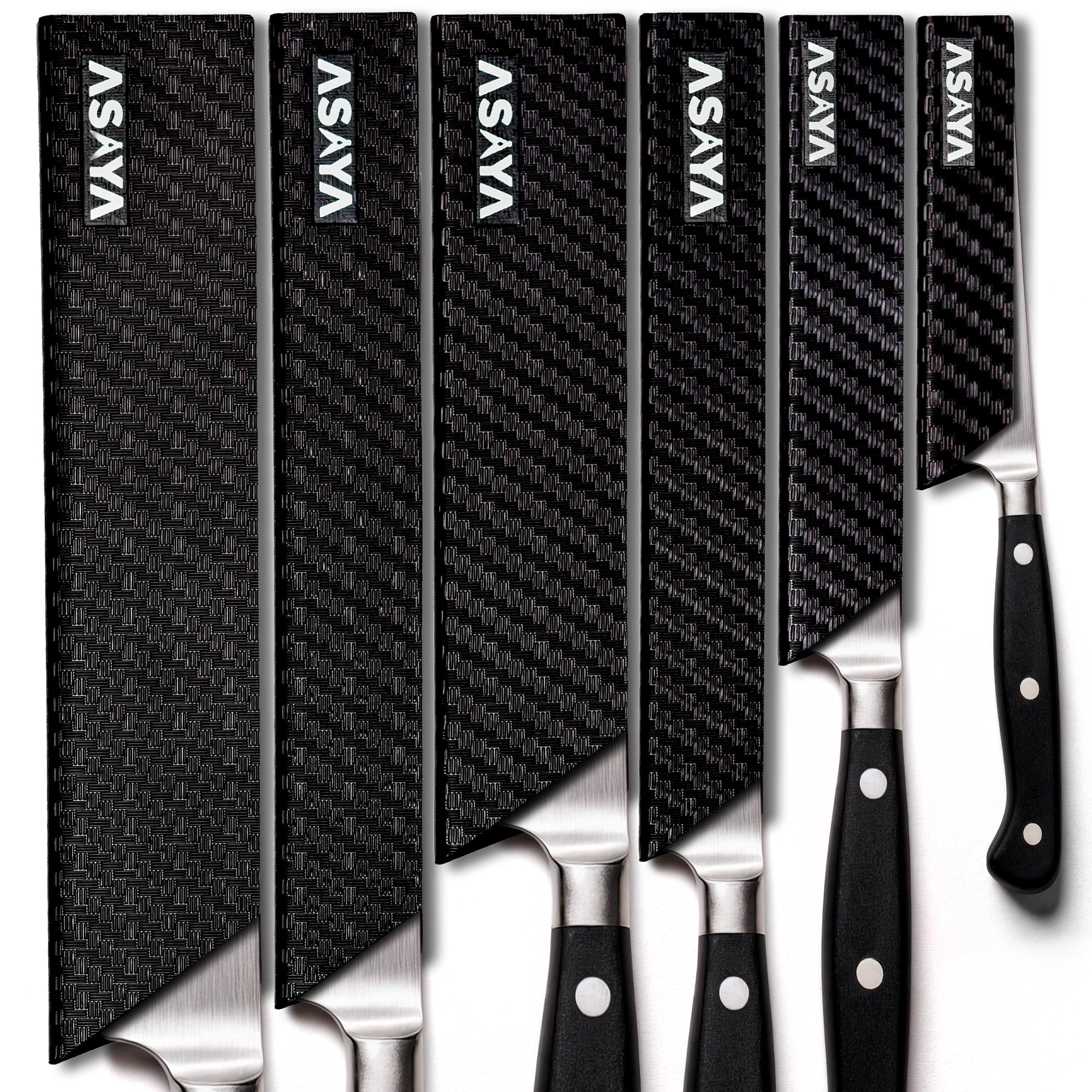 Asaya Professional Knife Edge Guards -Universal Blade Covers - Extra Strength, ABS Plastic and BPA-Free Felt Lining, non-Toxic and Food Safe - Knives Not Included (6Pcs)