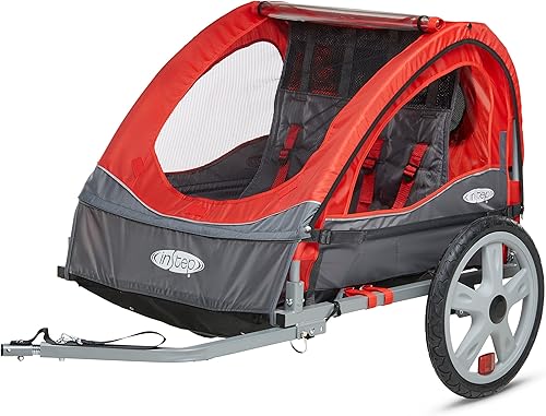 InStep Take 2 or Sync Kids Bike Trailer, asiento individual o doble, acoplador universal, marco plegable, ruedas de liberación rápida, toldo con