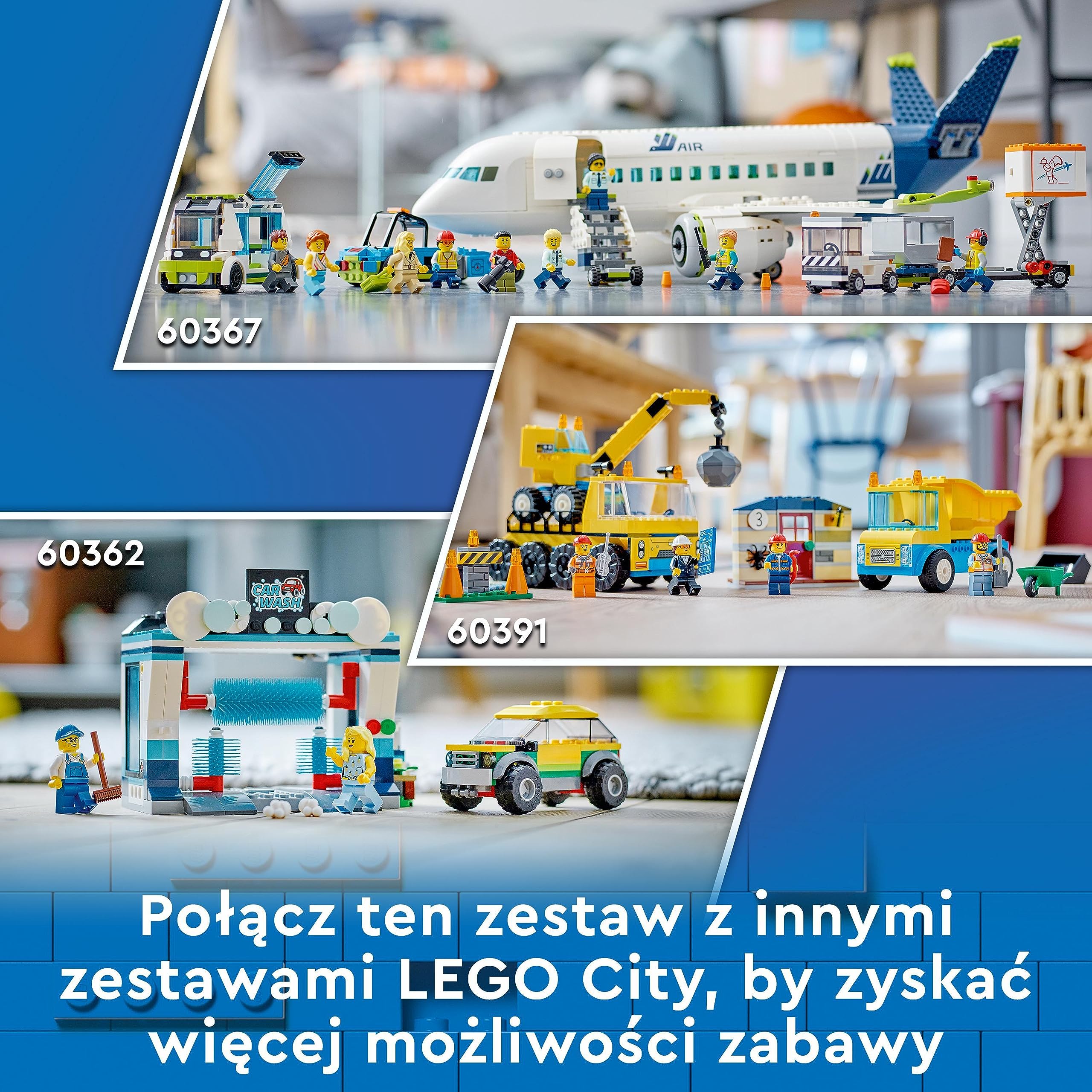 LEGO City Samolot pasażerski 60367 | Samolot dla dzieci, duży zestaw klocków konstrukcyjnych, prezent dla chłopca i dziewczynki, dla 7-latka, 913 elementów