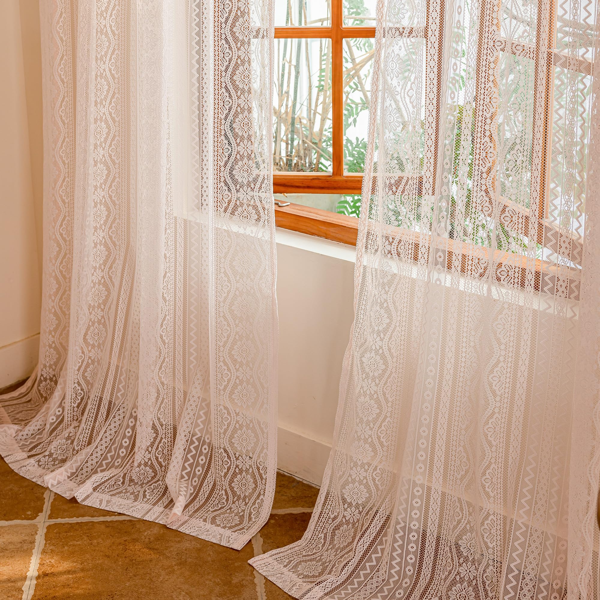 MYSKY HOME - Tende in pizzo per camera dei bambini per ragazze — Tende rosa per soggiorno e camera da letto, trasparenti, stile rustico, con tasca per asta, set da 2 pezzi, colore: rosa, 260 x 140 cm