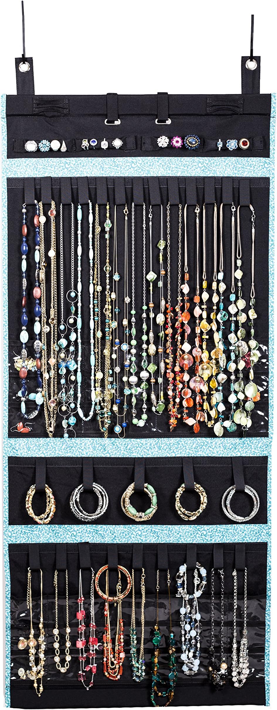 Donna Walsh, The Ultimate Jewelry Scroll - Hanging Storage Organizer - Rolls Up For Travel - 50" x 22" - Holds Over 150 Pieces (Green)