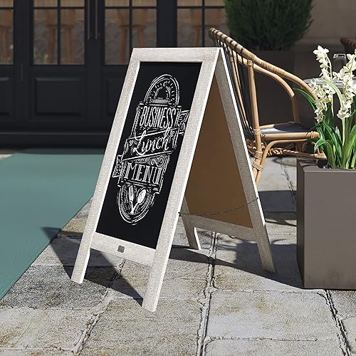 Vista 97 de Pizarra rústica vintage de madera gris con marco en A, pizarra para acera, tamaño grande, 40 x 20 pulgadas, tablero de sándwich resistente, tablero