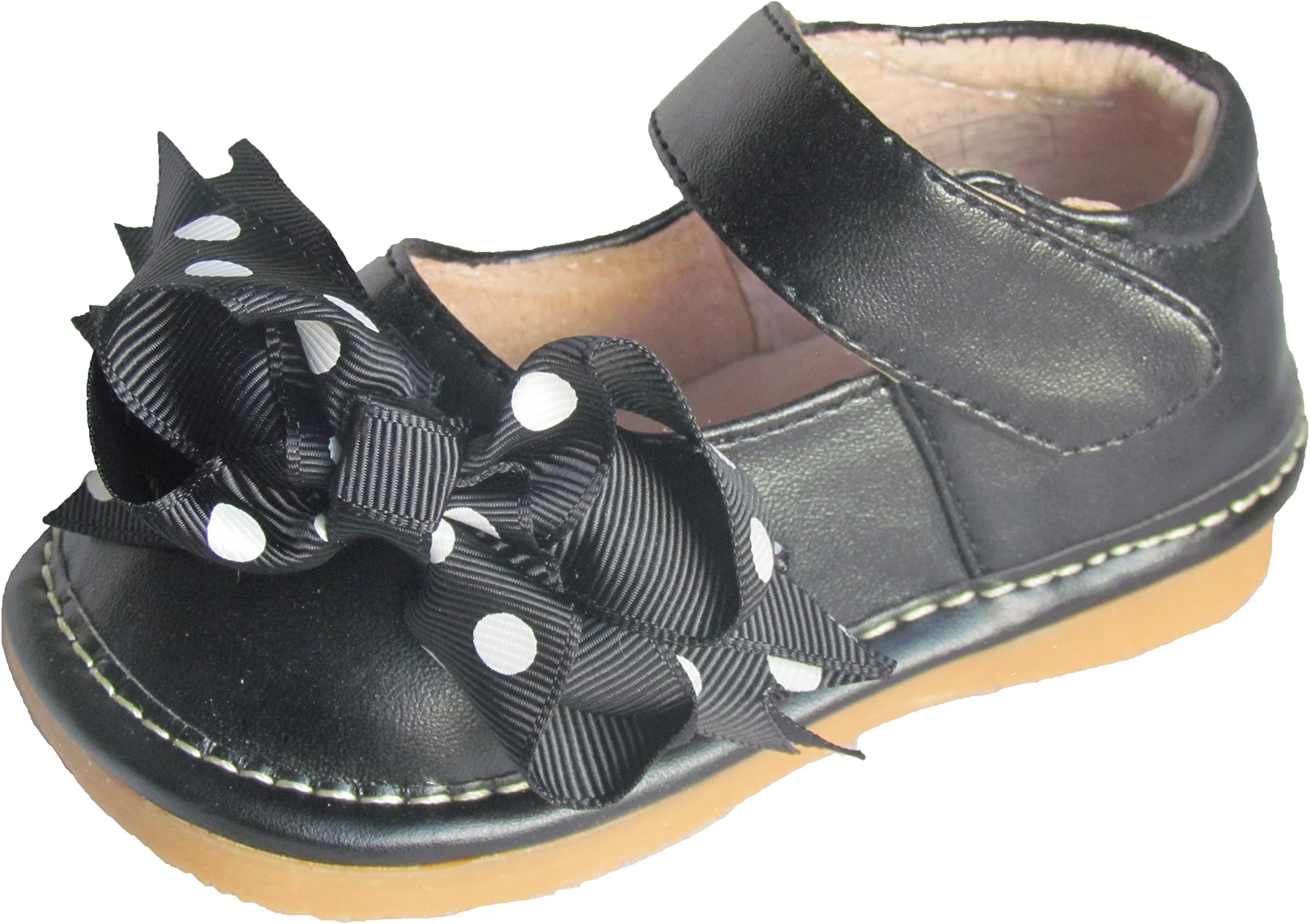Squeaky Shoes Toddler Girls Black Leather Bow Shoes