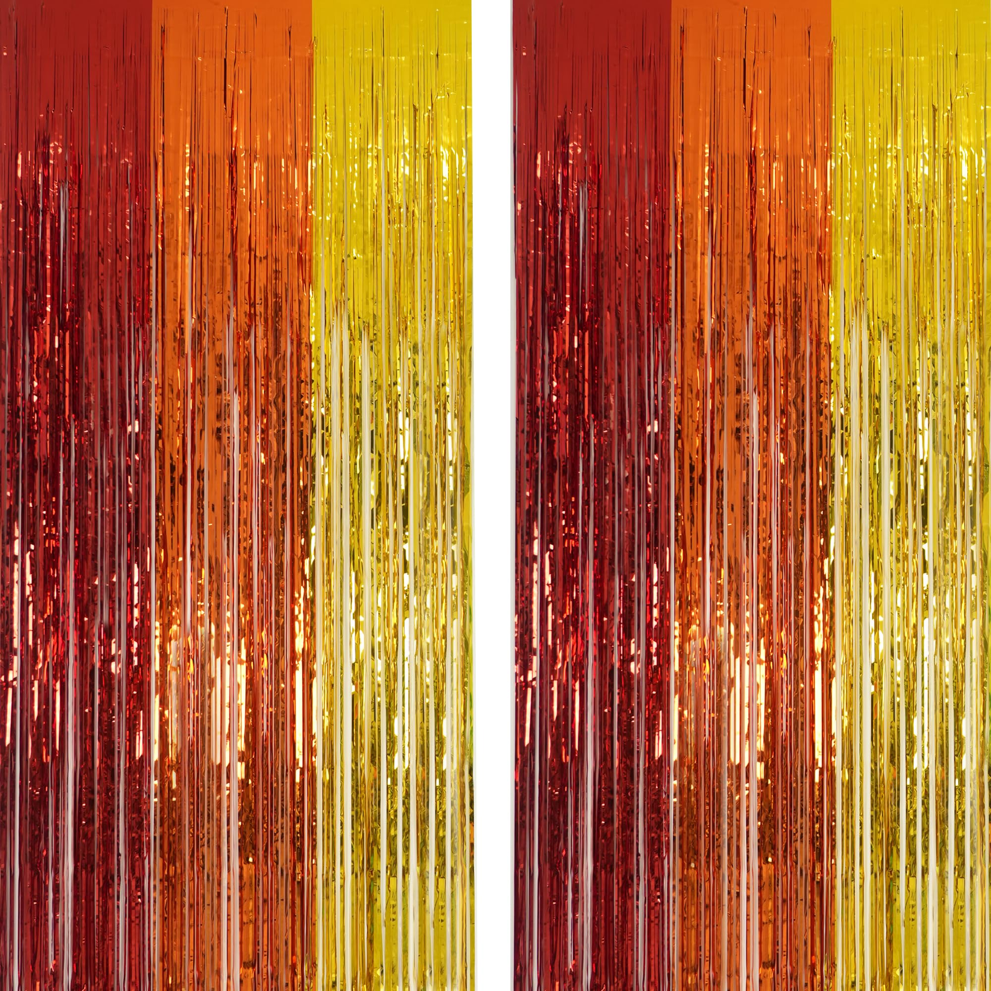 Red Orange Gold Streamers Backdrop - GREATRIL Door Tinsel Curtain for Birthday Fireman Pizza Pumpkin Fall Autumn Thanksgiving Party Decorations -2 Packs — image 1