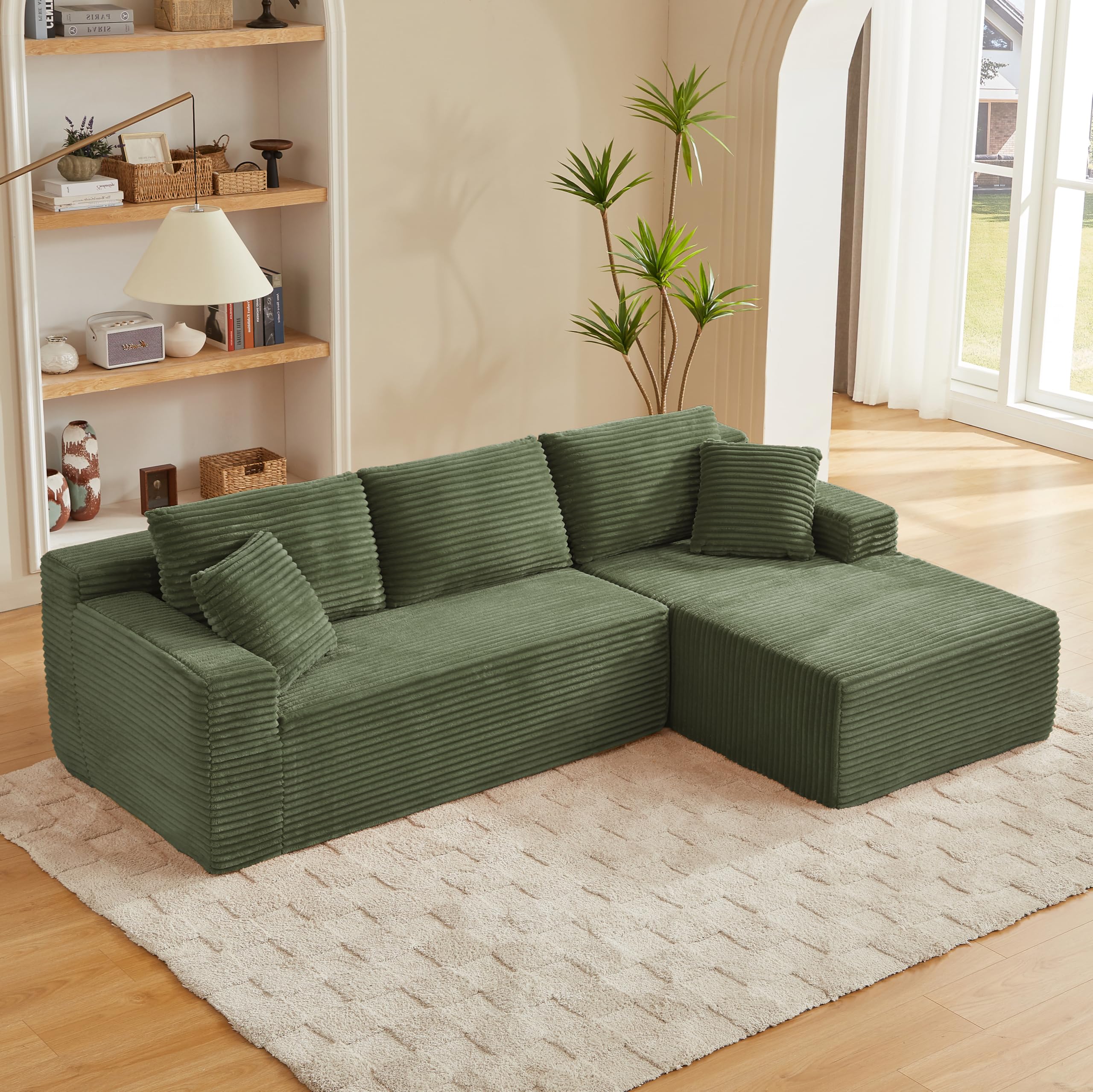 Muskel Divano componibile a forma di L, divano a 3 posti, divano in memory foam, divano angolare modulare con grande chaise longue, divano per soggiorno, paesaggio abitativo (verde)