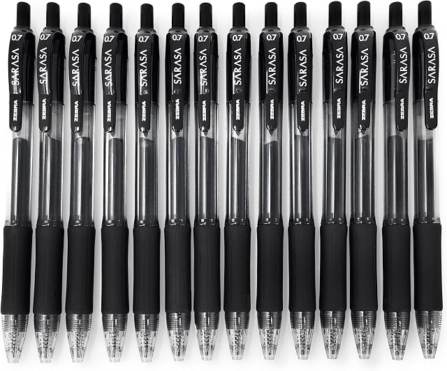Zebra - Sarasa Retractable Gel Ink Rollerball - Fast Drying - 0.7mm - Black - Pack of 14